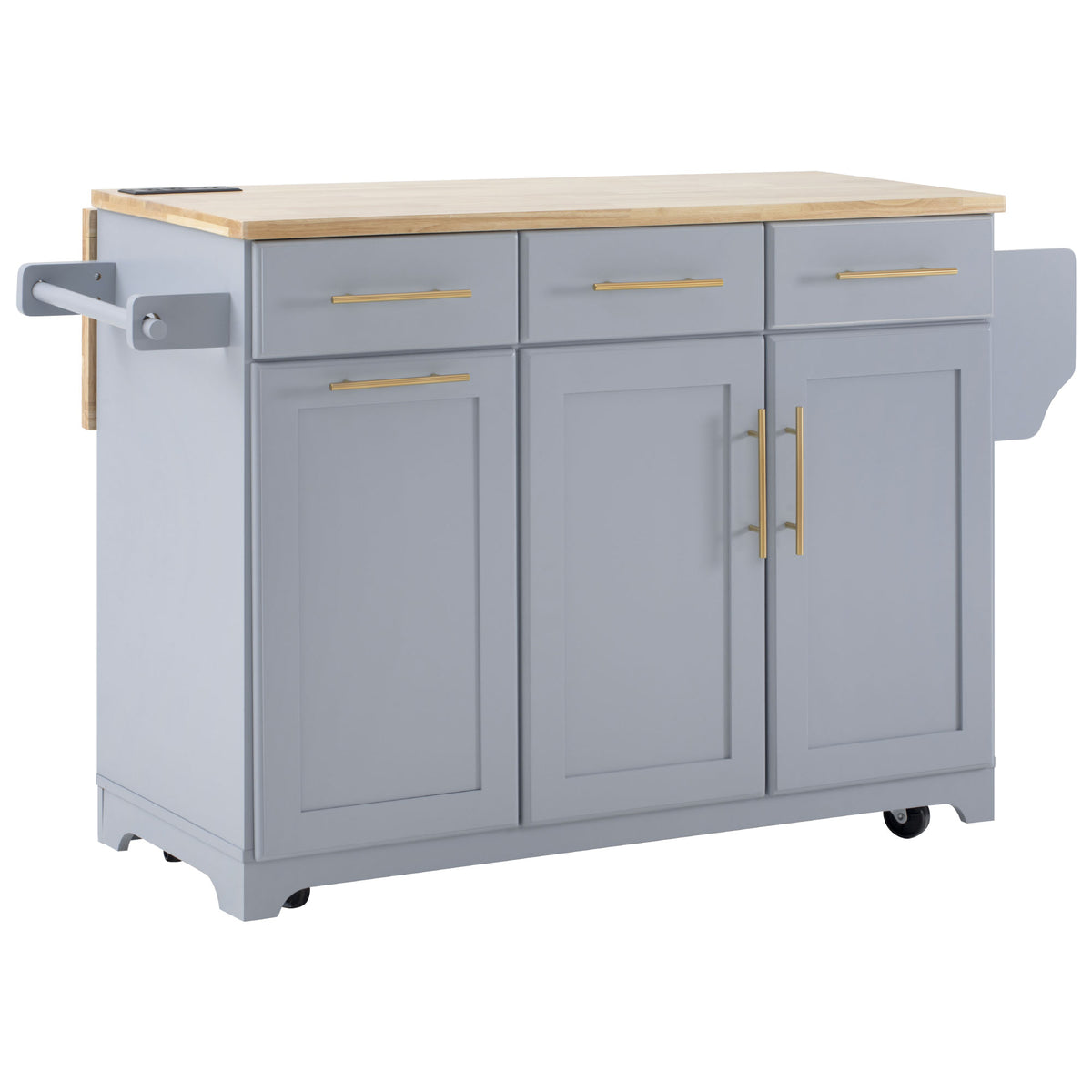 variant-group:rf-n707s299014g|Roomfitters 59.3" Kitchen Island with Power Outlet, Drop Leaf and Double Trash Can Pull Out, Rolling Cart, Grey+Blue