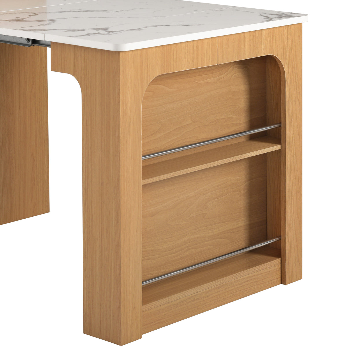 variant-group:rf-n707s000017y|Roomfitters 59.5" Kitchen Island with 41.8" Extendable Dining Table, Double-Sided Storage, Power Outlet, 2 Drawers, Natural