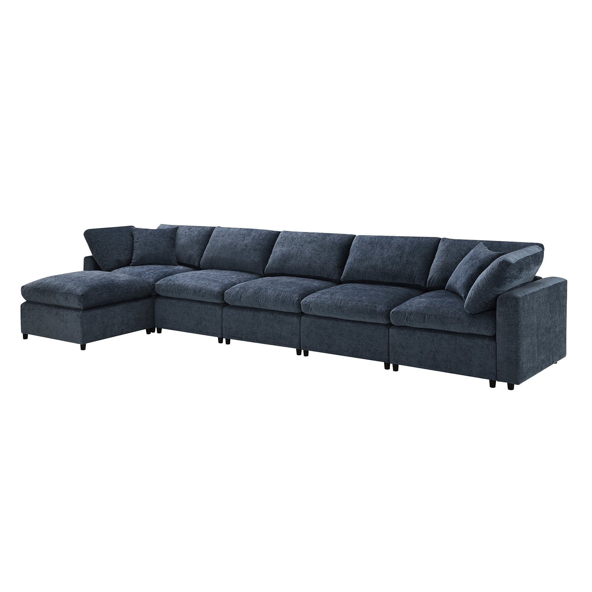 Roomfitters 130 Inch U-Shaped Modular Sectional Sofa Bed, Cloud Sleeper Couch with Plush Cushions for Living Room, Dark Blue Roomfitters