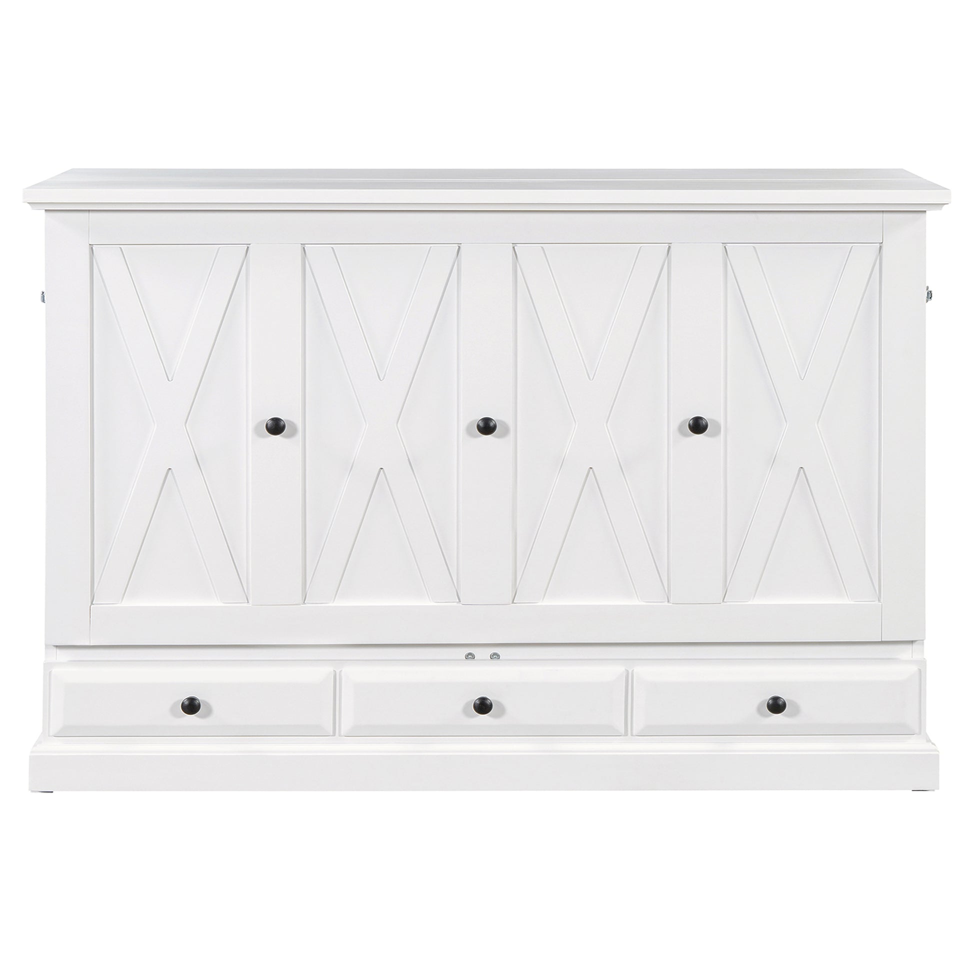 variant-group:rf-n701bs701p170503k|Roomfitters Queen Size Murphy Bed Cabinet with Charging Station and Storage Drawer, Freestanding Fold Out Guest Bed, White