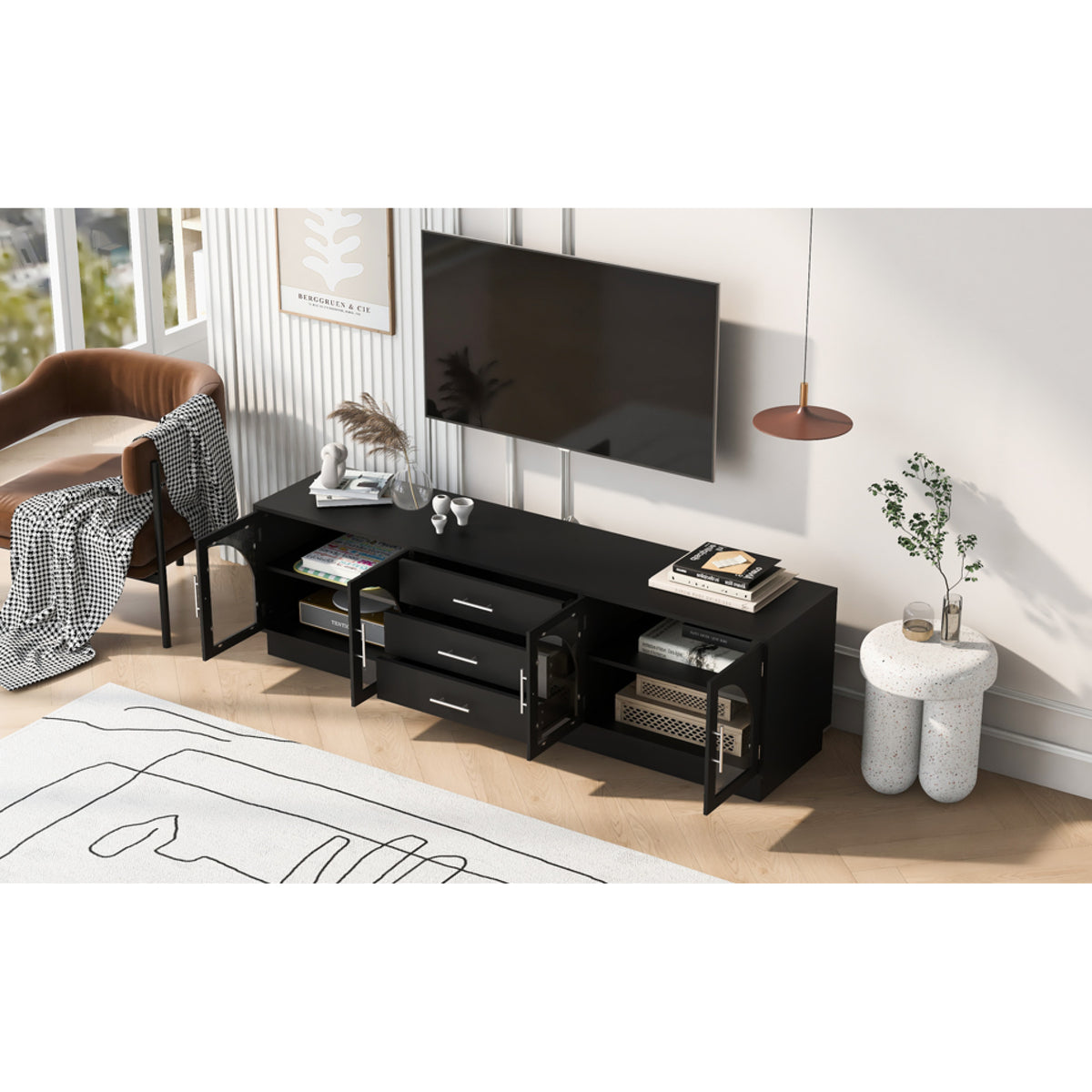 variant-group:rf-n724p284467b|Roomfitters Modern Minimalist TV Stand for up to 75 Inch TV, Entertainment Console Cabinet with Adjustable Shelves, Black