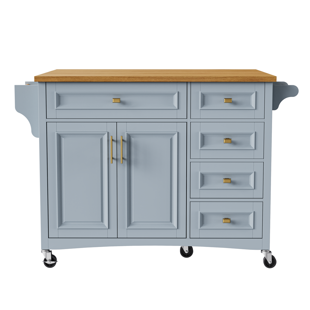 variant-group:rf-n707p195393g|Roomfitters 52" Kitchen Island with Drop Leaf, Rolling Kitchen Cart with Storage Cabinet, Spice Rack, Towel Rack, Adjustable Shelf, Blue Grey