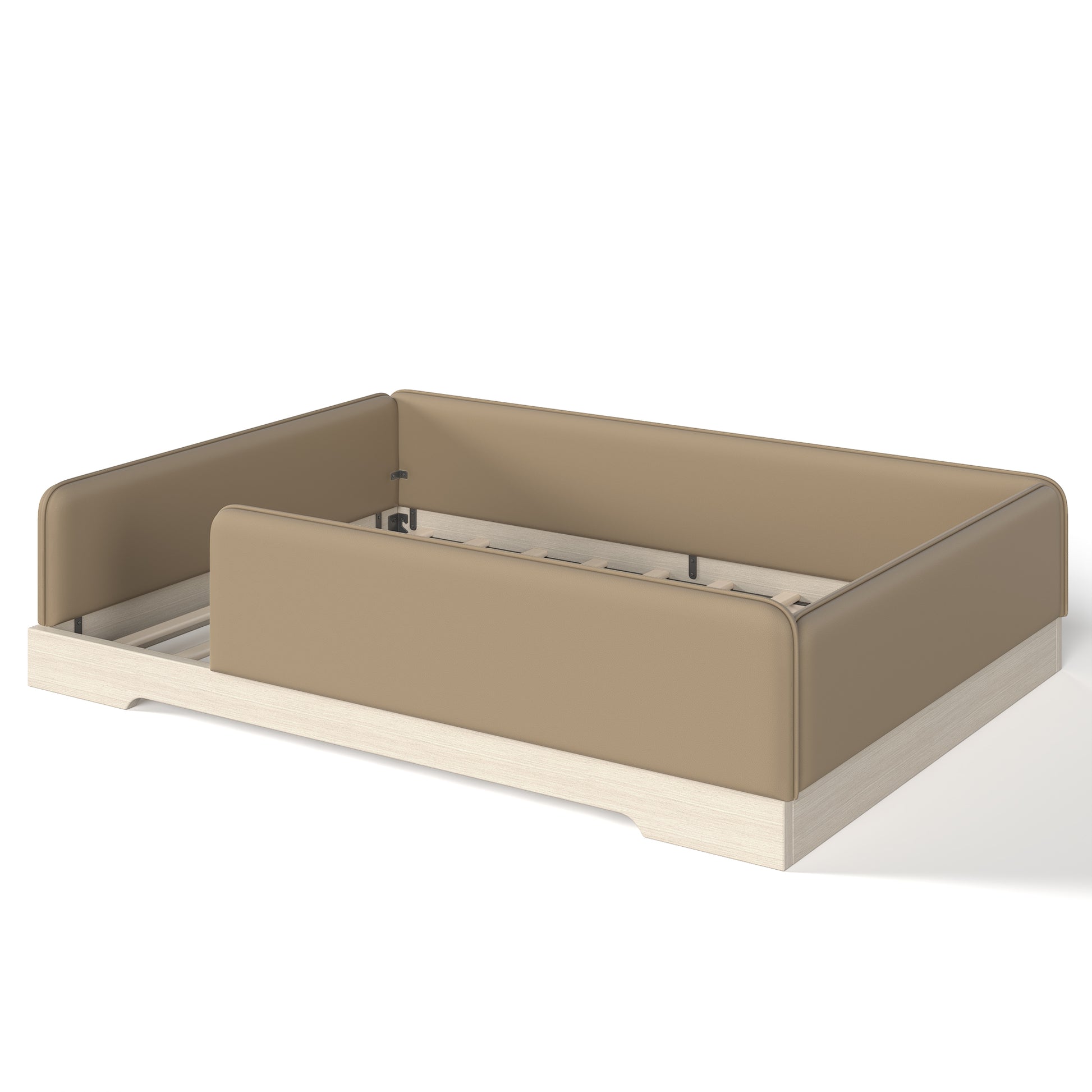 variant-group:rf-w1580s00672|Roomfitters Queen Size Upholstered Floor Bed Frame with Removable Guardrails, Faux Leather Low Profile Platform, Brown