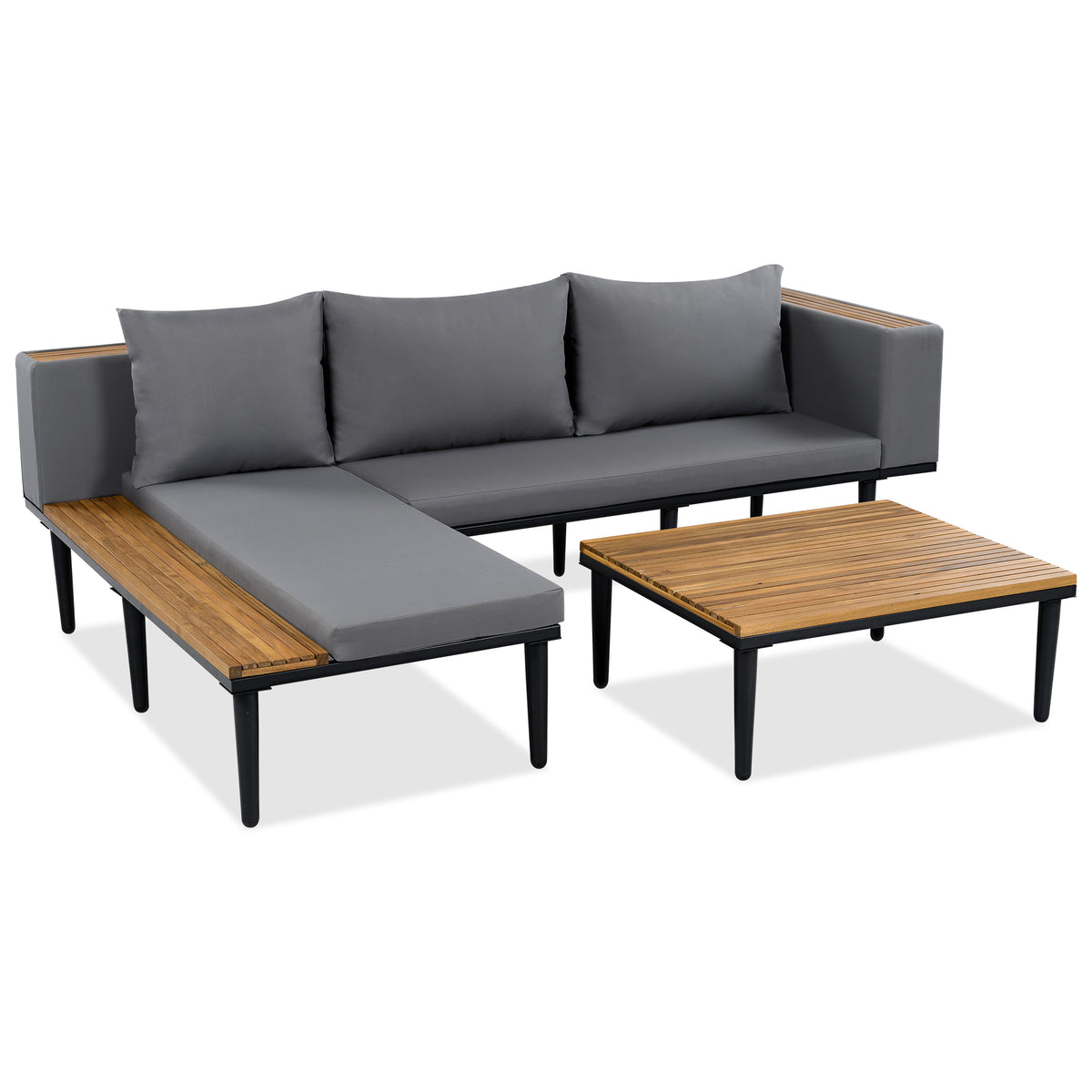variant-group:rf-n704f201251e|Roomfitters L-Shaped Outdoor Sectional Sofa Set with Built-in Wood Side Tables and Coffee Table, Patio Conversation Set, Gray