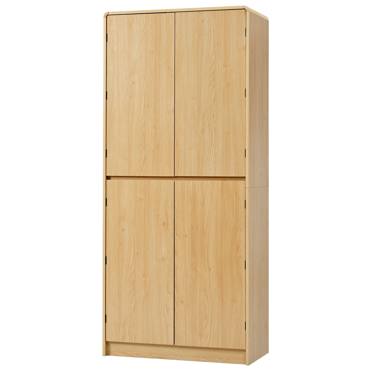 variant-group:rf-n707s000021y|Roomfitters 72" Tall Farmhouse Kitchen Pantry Cabinet with Curved Profile & 8 Door Shelves, Natural Oak