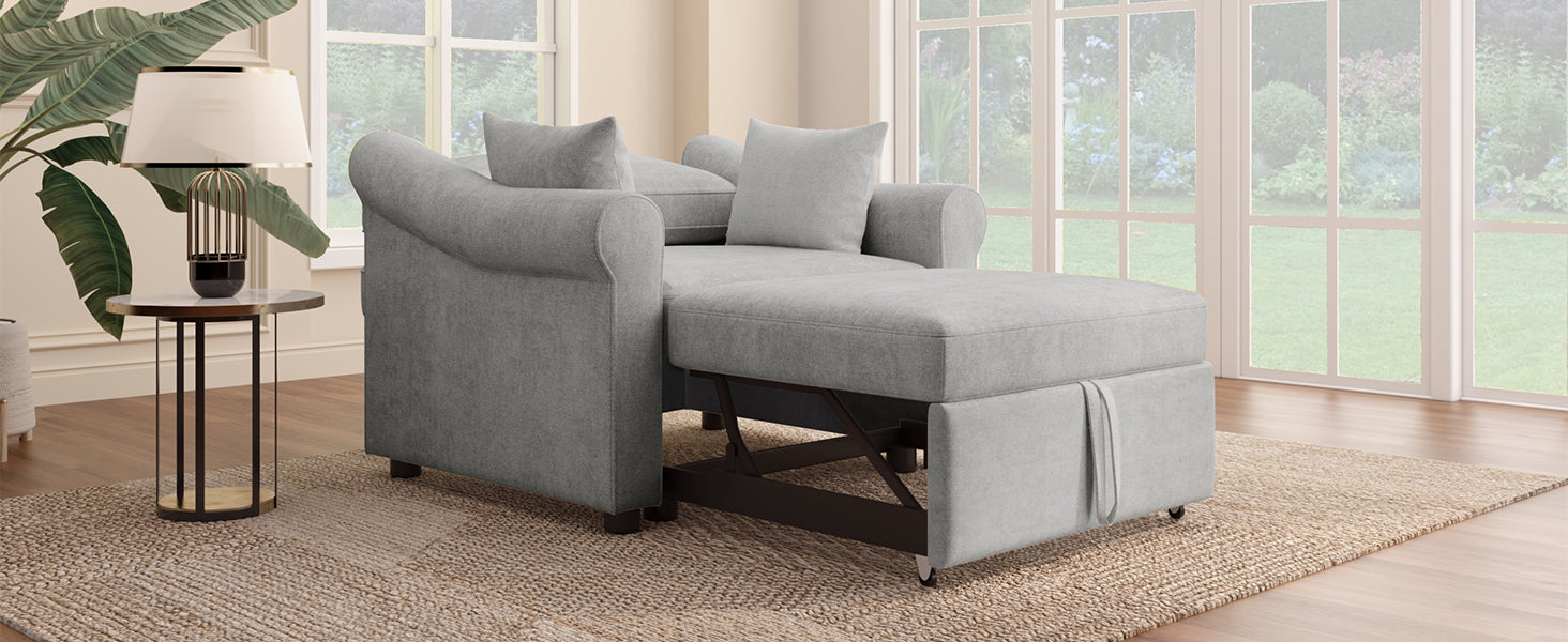 variant-group:rf-n701bs701p468429e|Roomfitters Chenille Convertible Sleeper Chair, 3 in 1 Single Sofa Bed Lounger, Adjustable Backrest Pull Out Bed, Gray