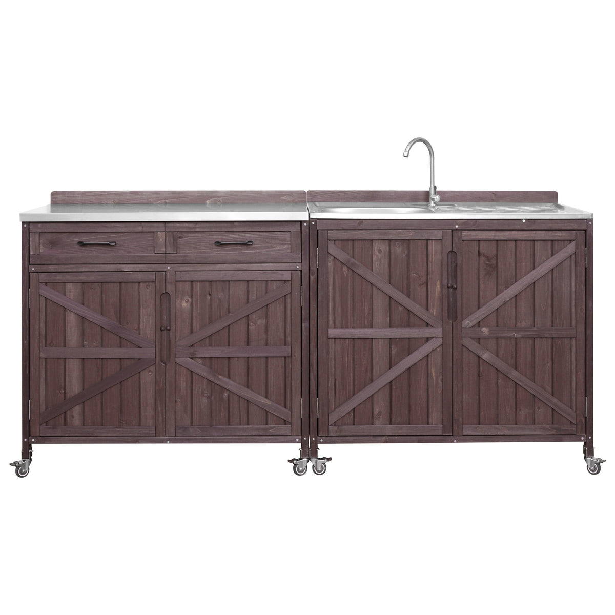 variant-group:rf-n707p370281z|Roomfitters 39.4" Outdoor Grill Cart with Stainless Steel Top, Prep Station with Sink and Storage Cabinet, Dark Brown