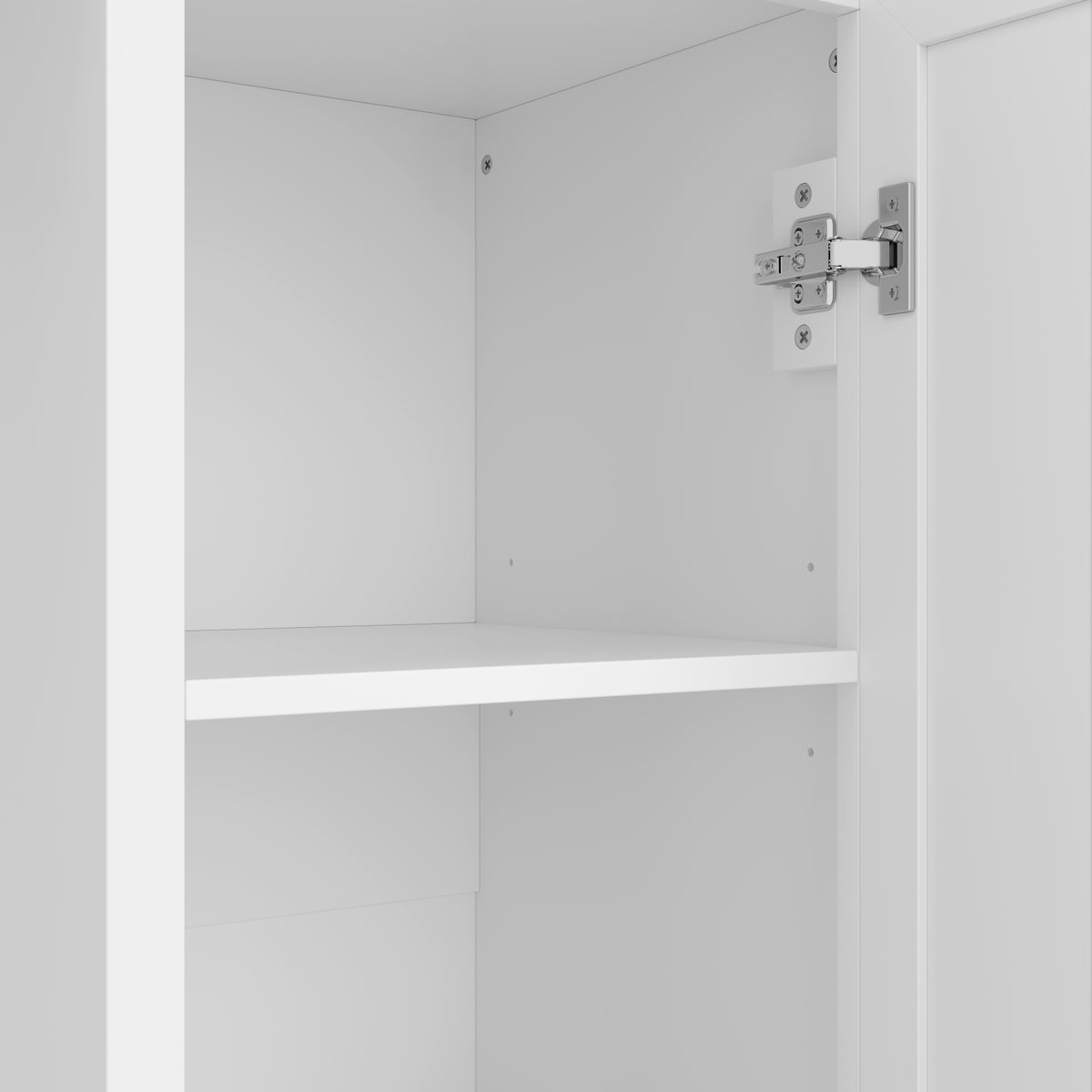 variant-group:rf-n724sj000140aak|Roomfitters 85.2" Hall Tree with Bench, 3 Hooks, 4 Doors, 1 Drawer and Adjustable Storage Shelves, White