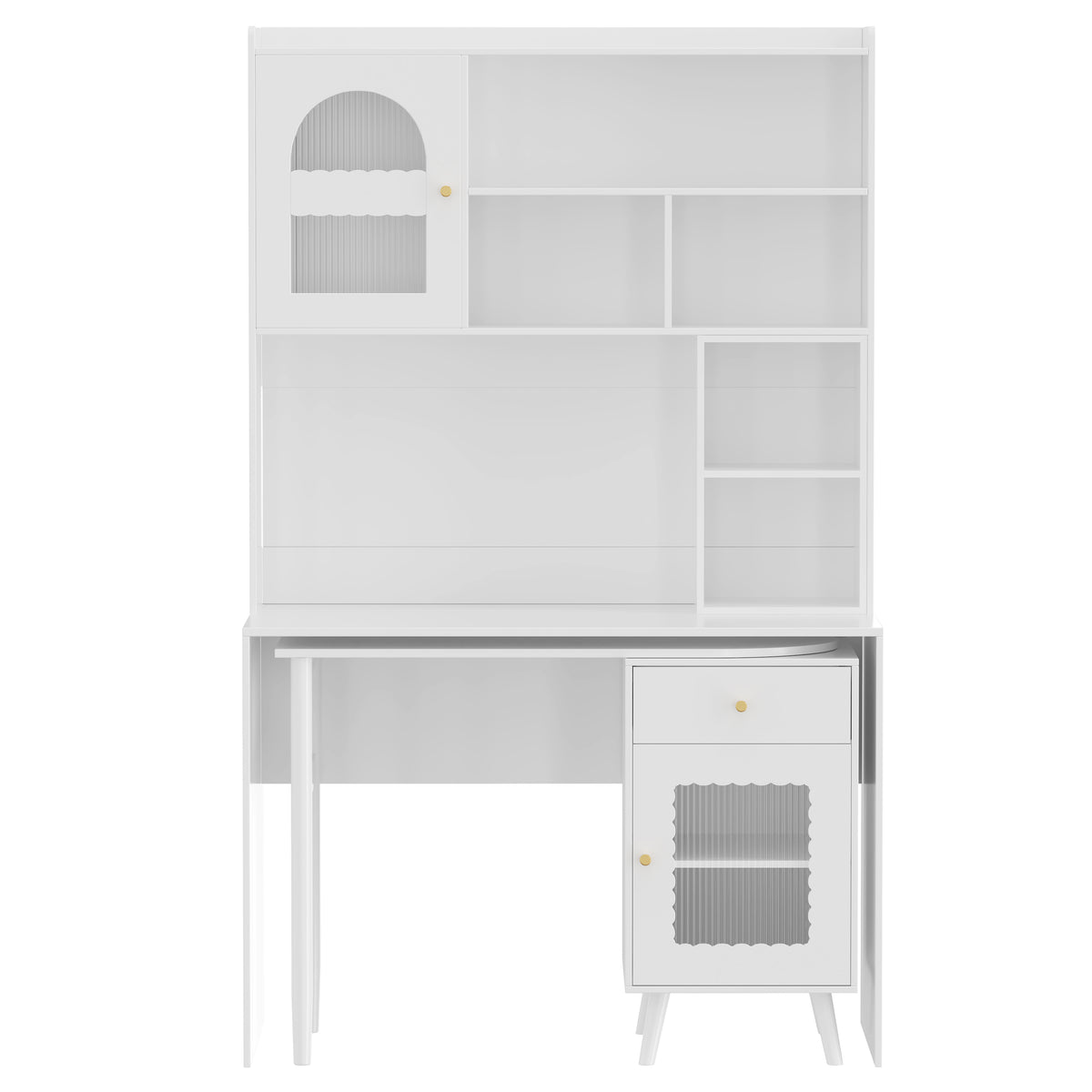 variant-group:rf-n733s363716k|Roomfitters Rotating L-Shaped Computer Desk with Shelves and Storage, 90° Swivel Office Writing Desk, White
