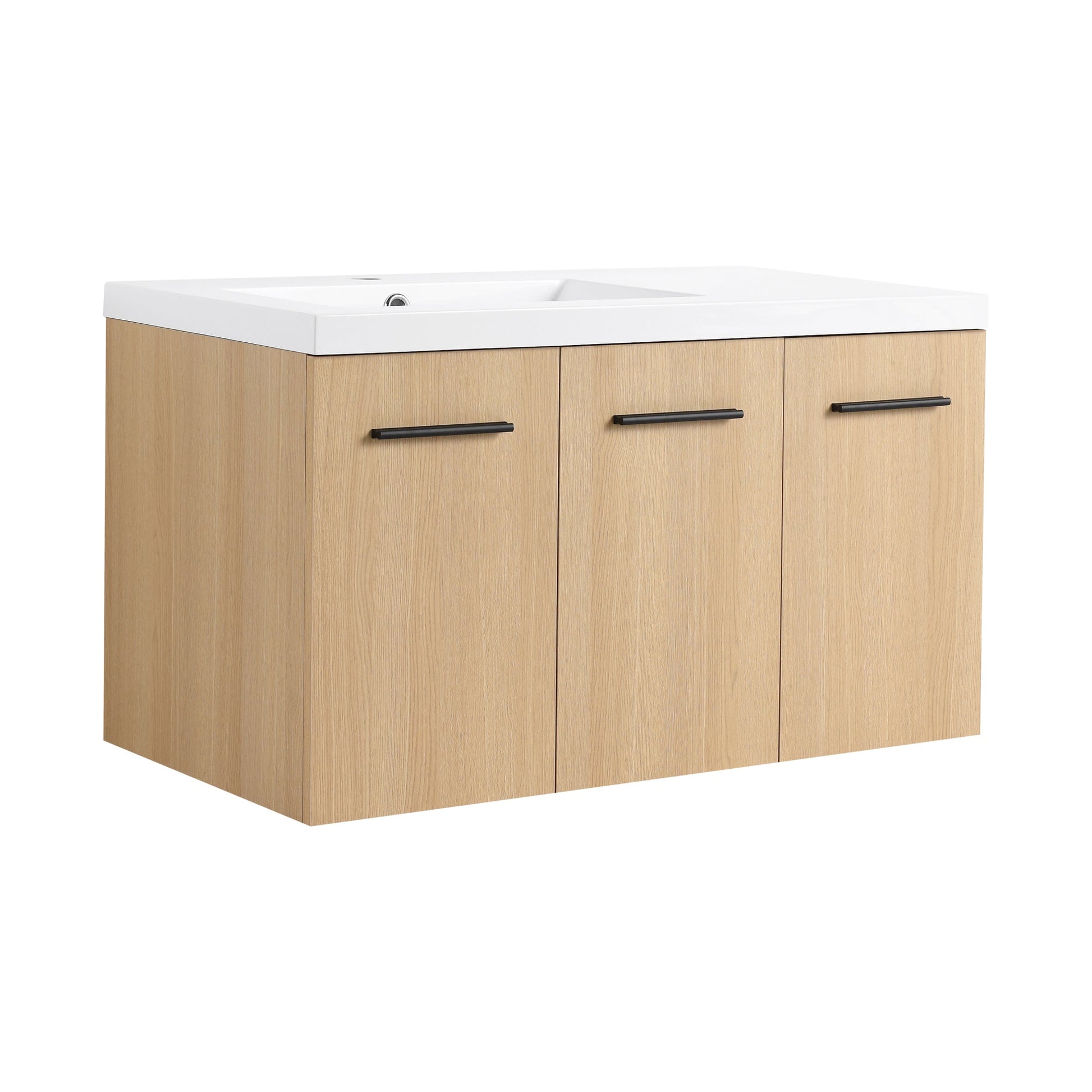 36" Wall-Mounted Floating Bathroom Vanity with Sink, Light Oak, 3-Door Modular Cabinet (2-Door + 1-Door), Gel Coat Integrated Sink Top, 3 Boxes, Ready-to-Assemble Roomfitters