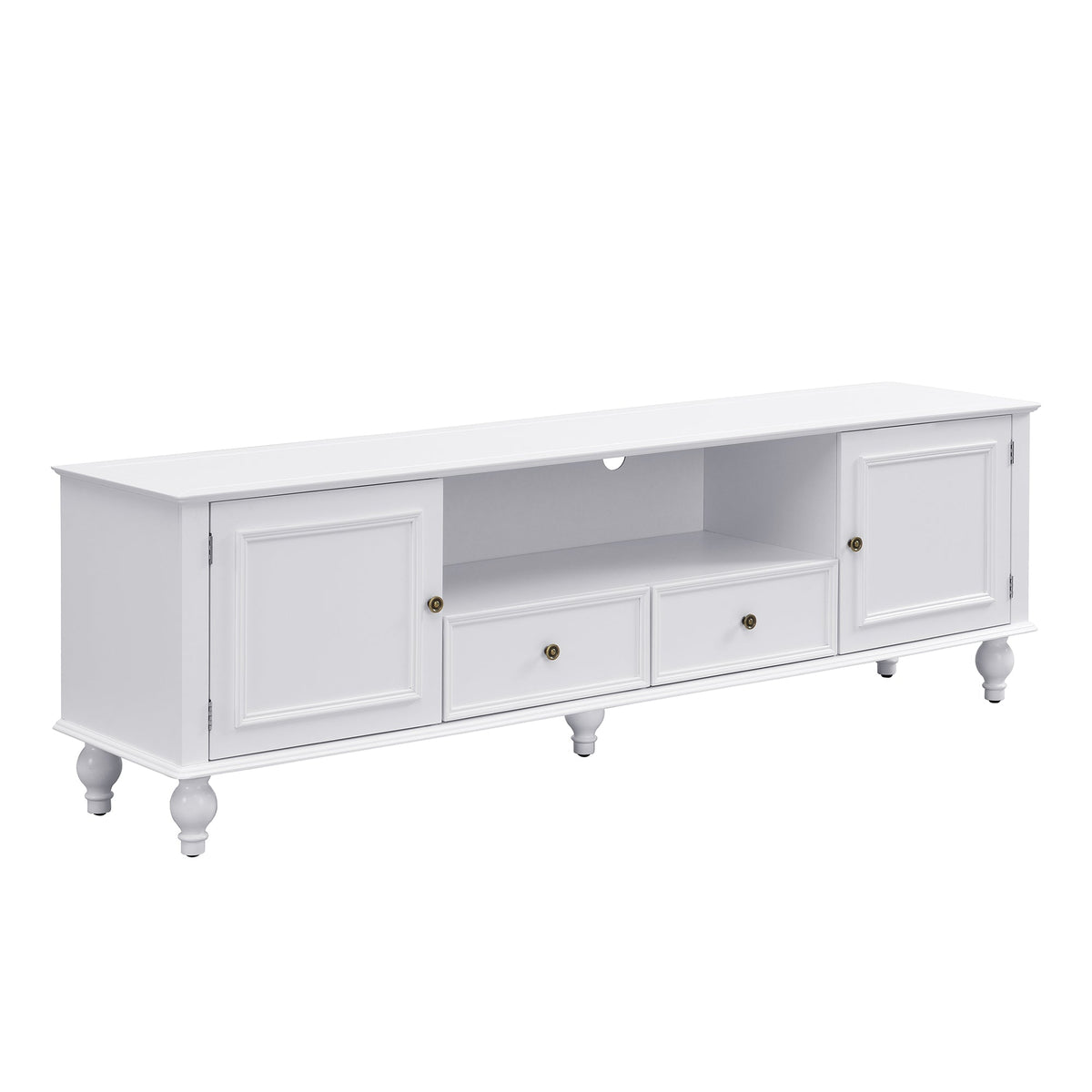 Roomfitters Modern TV Stand for up to 80 Inch TV, Entertainment Console with Drawers, Cabinets and Open Storage, White Roomfitters