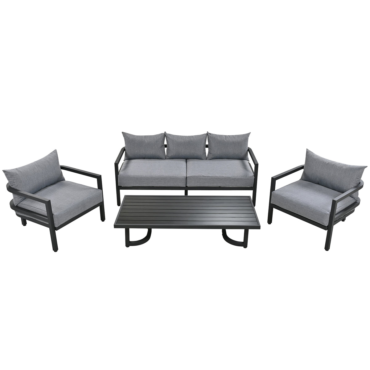 variant-group:rf-n711wy000470aae|Roomfitters 4-Piece Outdoor Steel Sofa Set with Coffee Table, 3-Seater Couch and 2 Armchairs for Patio Garden, Gray