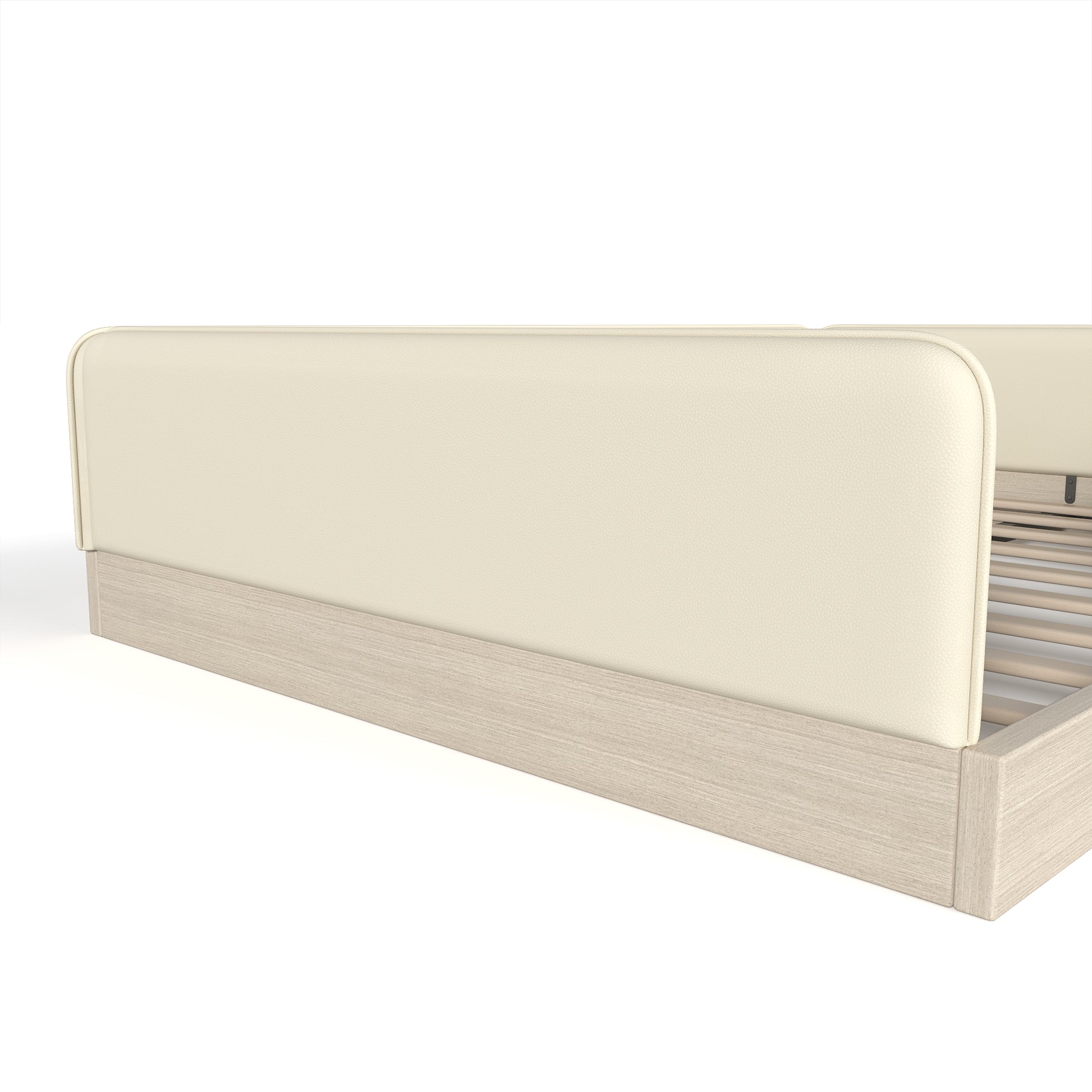 variant-group:rf-w1580s00673|Roomfitters Queen Size Upholstered Floor Bed Frame with Removable Guardrails, Faux Leather Low Profile Platform, Beige