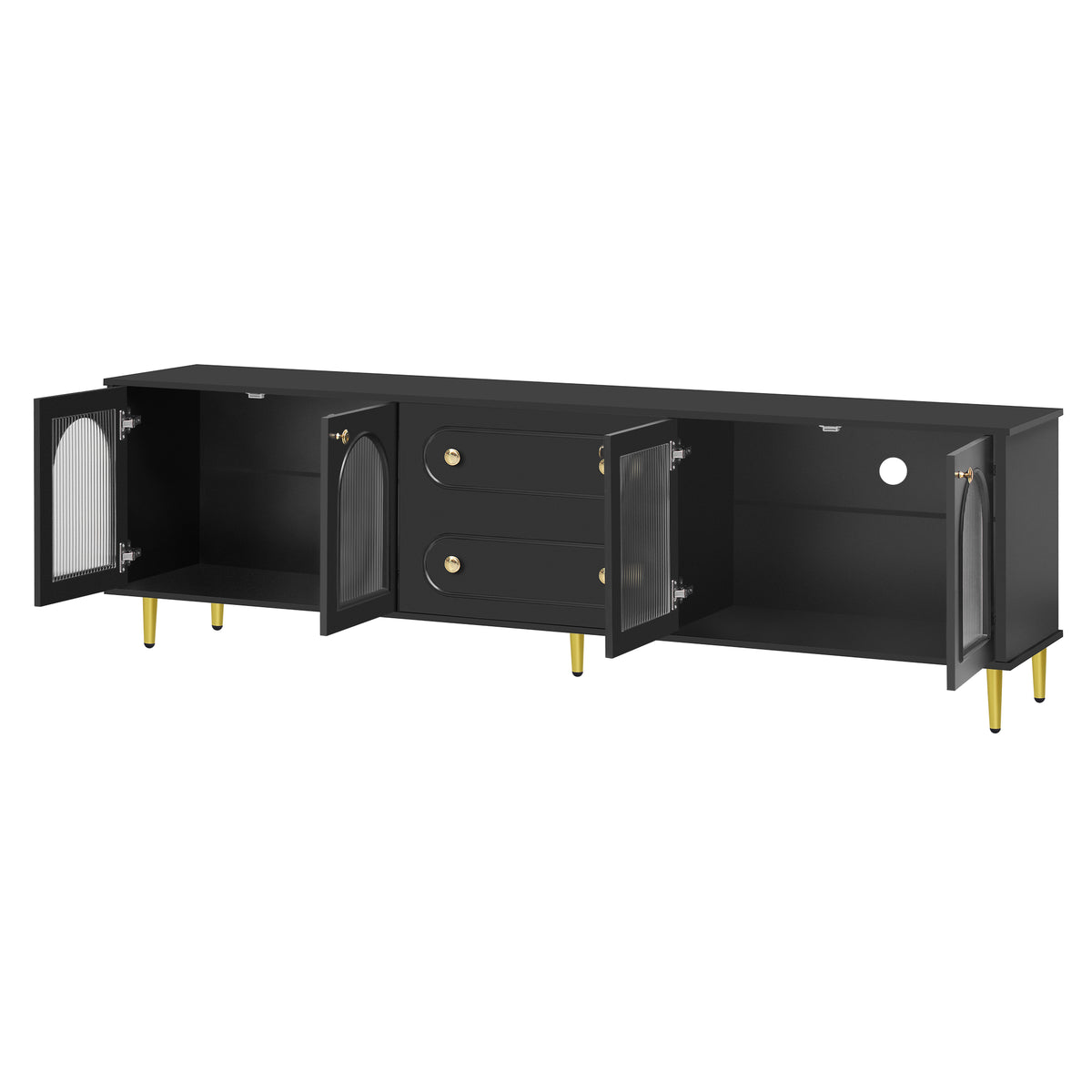 variant-group:rf-n724sj000143aab|Roomfitters Minimalist TV Stand for up to 85 Inch TV, Entertainment Center with Four Spacious Cabinets, Black