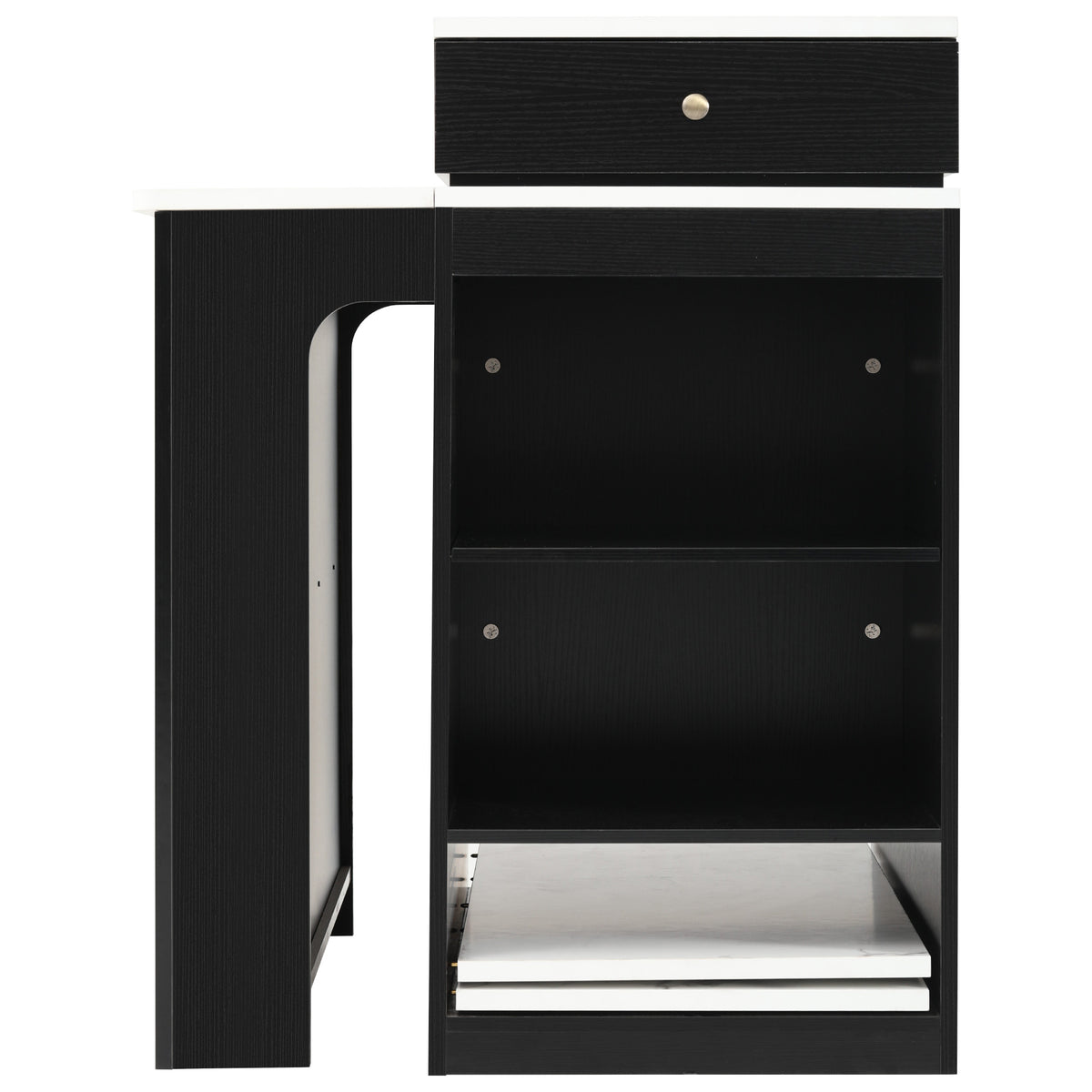 variant-group:rf-n707s000017b|Roomfitters 59.5" Kitchen Island with 41.8" Extendable Dining Table, Double-Sided Storage, Power Outlet, 2 Drawers, Black