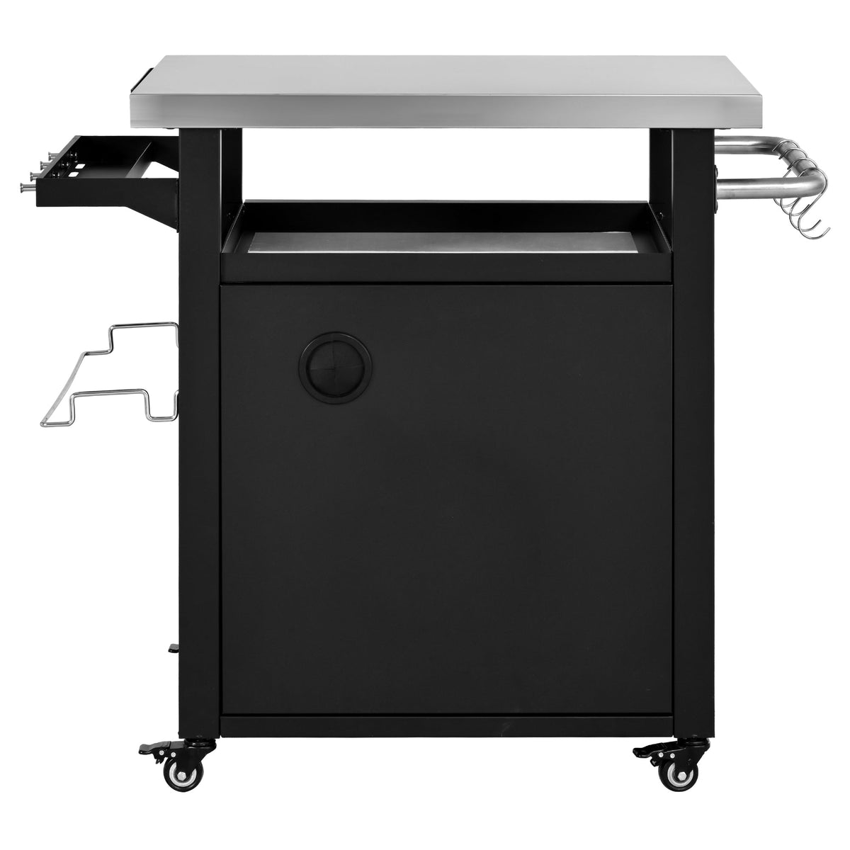 Roomfitters 39.5" Grill Cart with Stainless Steel Top, Outdoor Kitchen Island, BBQ Prep Station with Trash Bag Holder, Black