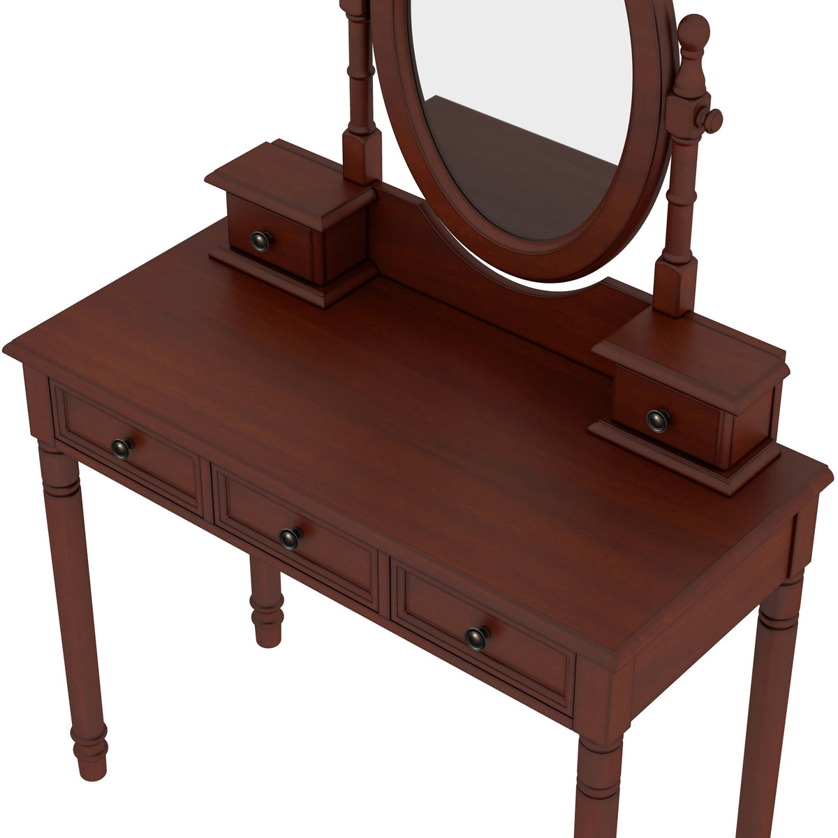 Roomfitters Vintage Vanity Desk with Adjustable Mirror, Makeup Table and Cushioned Stool Set, Wooden Dressing Table with 5 Drawers and Velvet Lining, Walnut