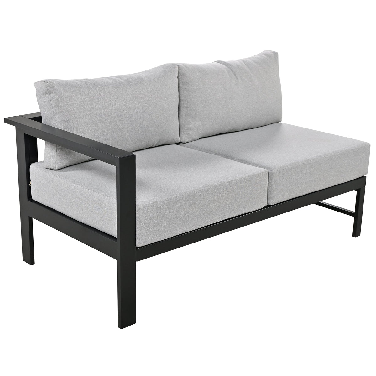 Roomfitters Modern U-Shaped Outdoor Sectional Sofa Set, 5-6 Seat Patio Conversation, Grey Cushions, Iron Frame Pit Roomfitters