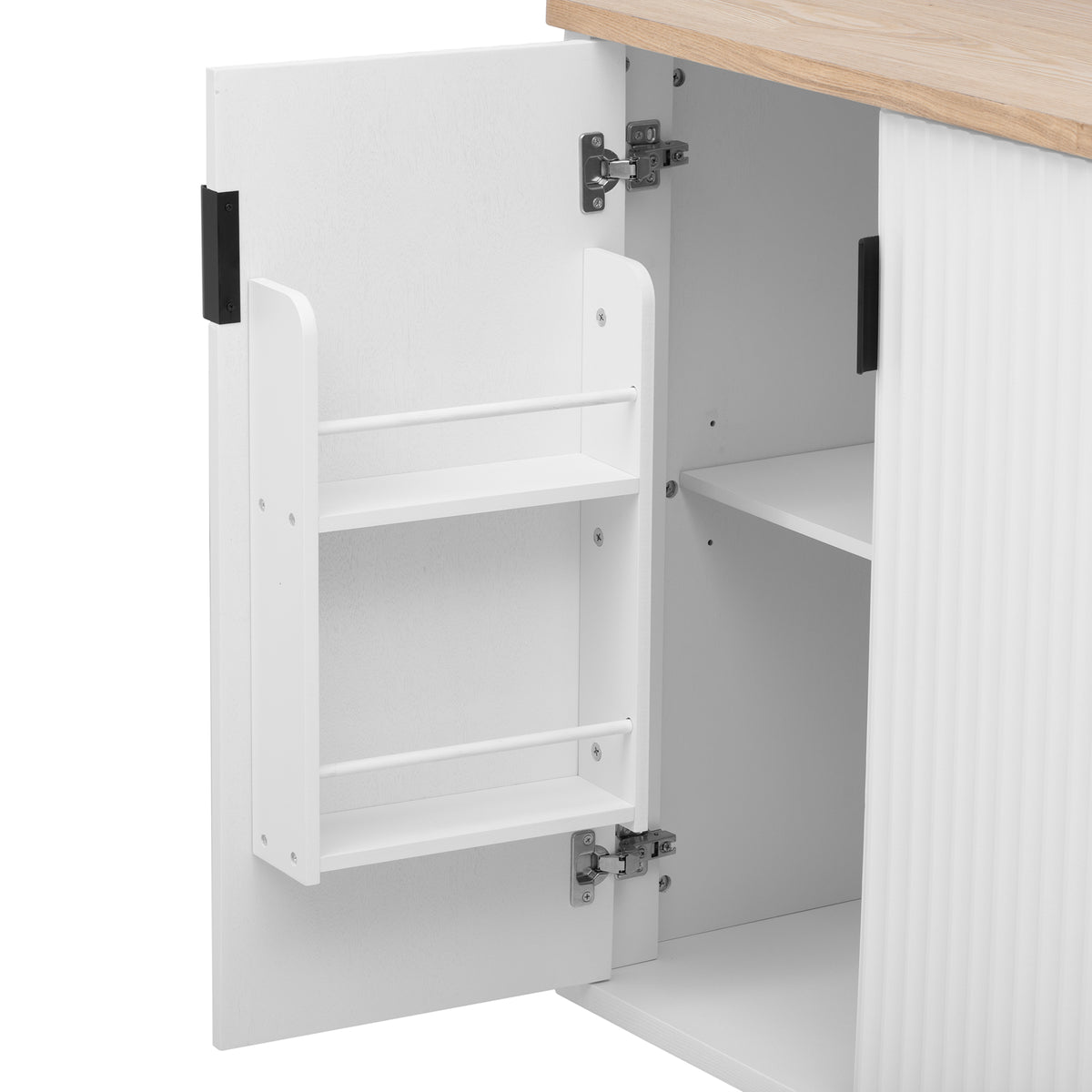 variant-group:rf-n707p221446w|Roomfitters 51" Fluted Kitchen Island with Drop Leaf, Rolling Cart with Storage Rack, Farmhouse Style, Towel Rack, White