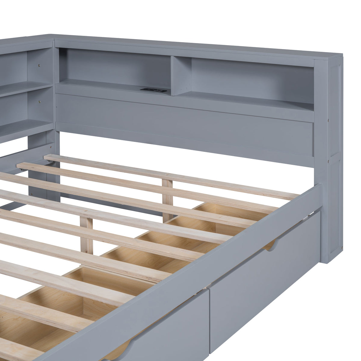 Roomfitters Wooden Full Size Daybed with Versatile Storage Shelf and USB Charging Ports, Functional Design for Modern Living, Grey