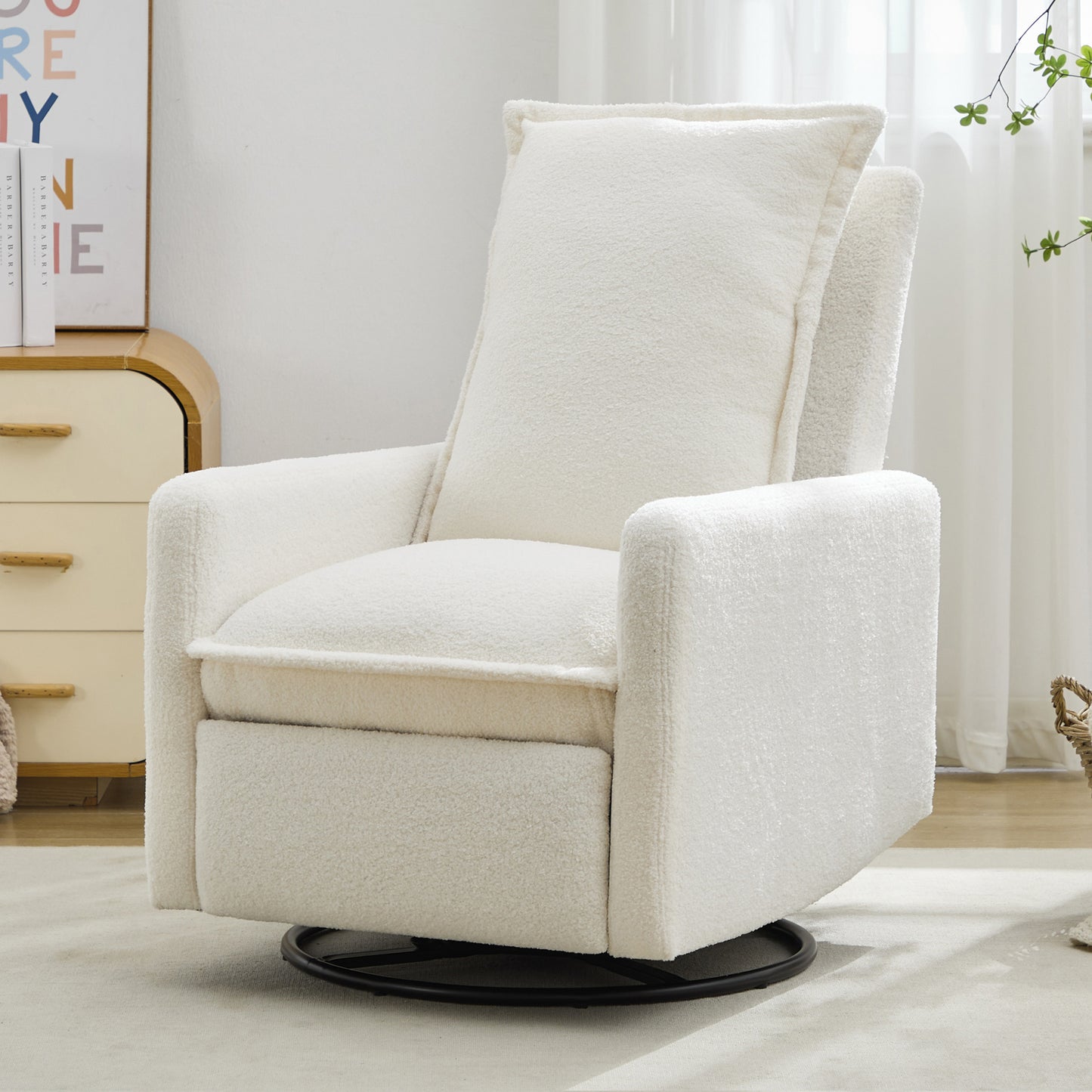 variant-group:rf-n701p348238k|Roomfitters Swivel Rocker Recliner Chair, Glider Rocking Armchair, Teddy Fleece Nursery Reclining Lounge Accent Chair, White