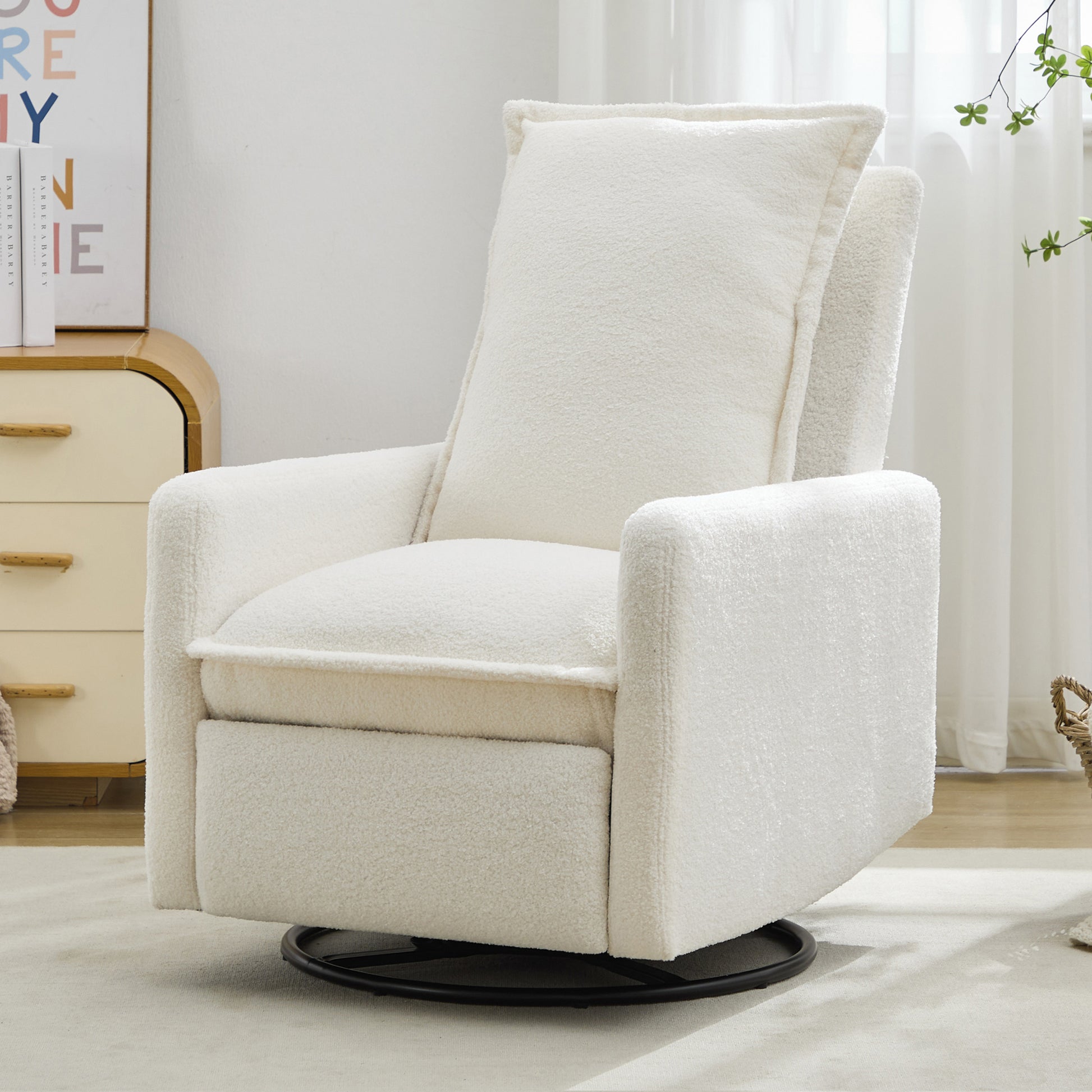 variant-group:rf-n701p348238k|Roomfitters Swivel Rocker Recliner Chair, Glider Rocking Armchair, Teddy Fleece Nursery Reclining Lounge Accent Chair, White