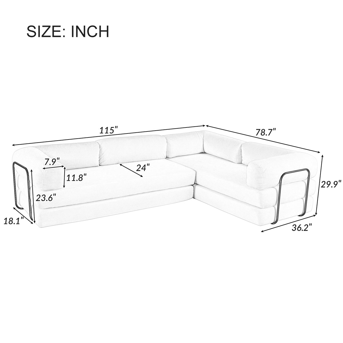 variant-group:rf-n711wy000448aae|Roomfitters L-Shaped Modular Sectional Sofa in Corduroy Fabric, Modern Couch for Living Room and Apartment, Gray