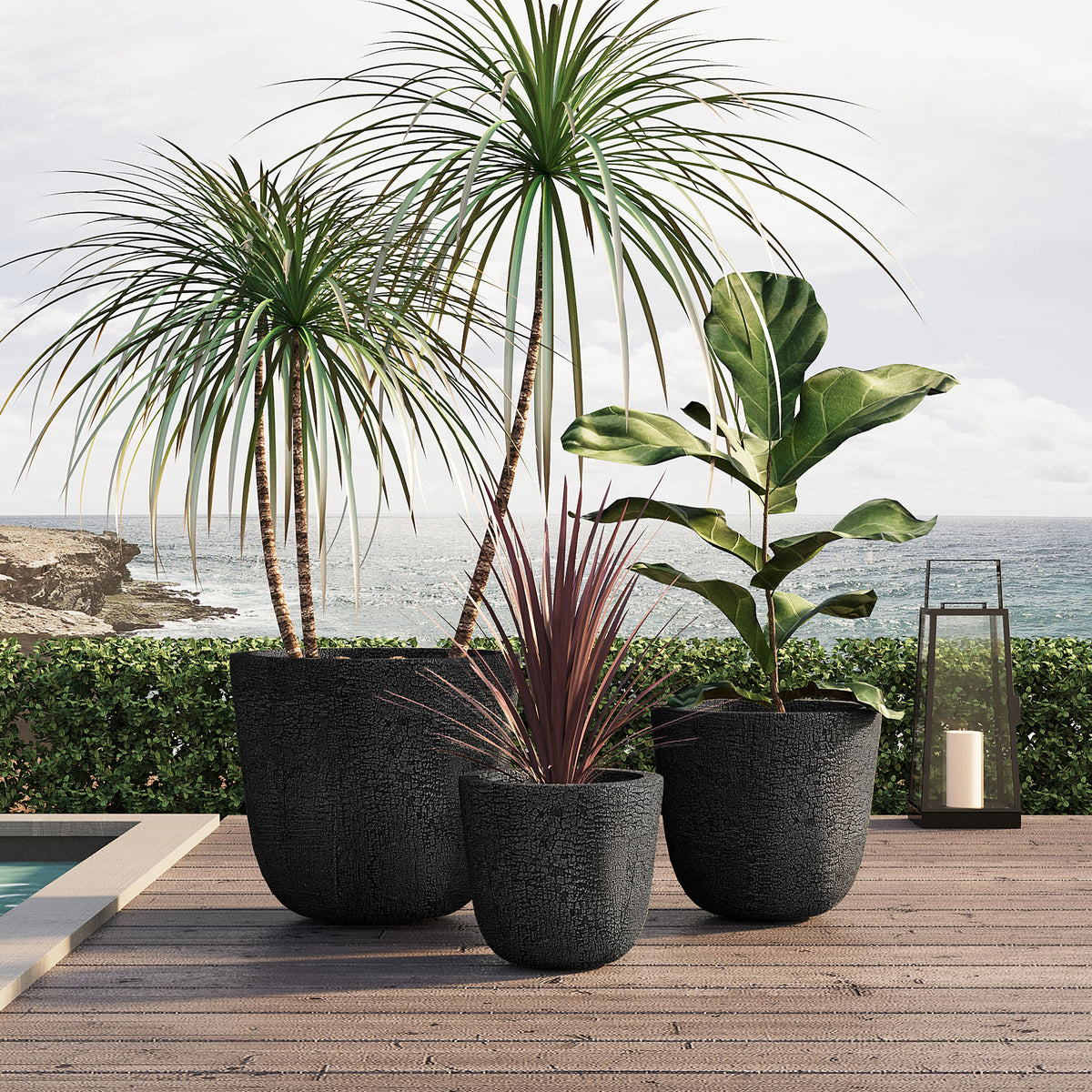 variant-group:rf-n711p406660b|Roomfitters Lightweight MGO Planter Set of 3, Round Weather Resistant Outdoor Indoor Flower Pots for Garden Patio, Black