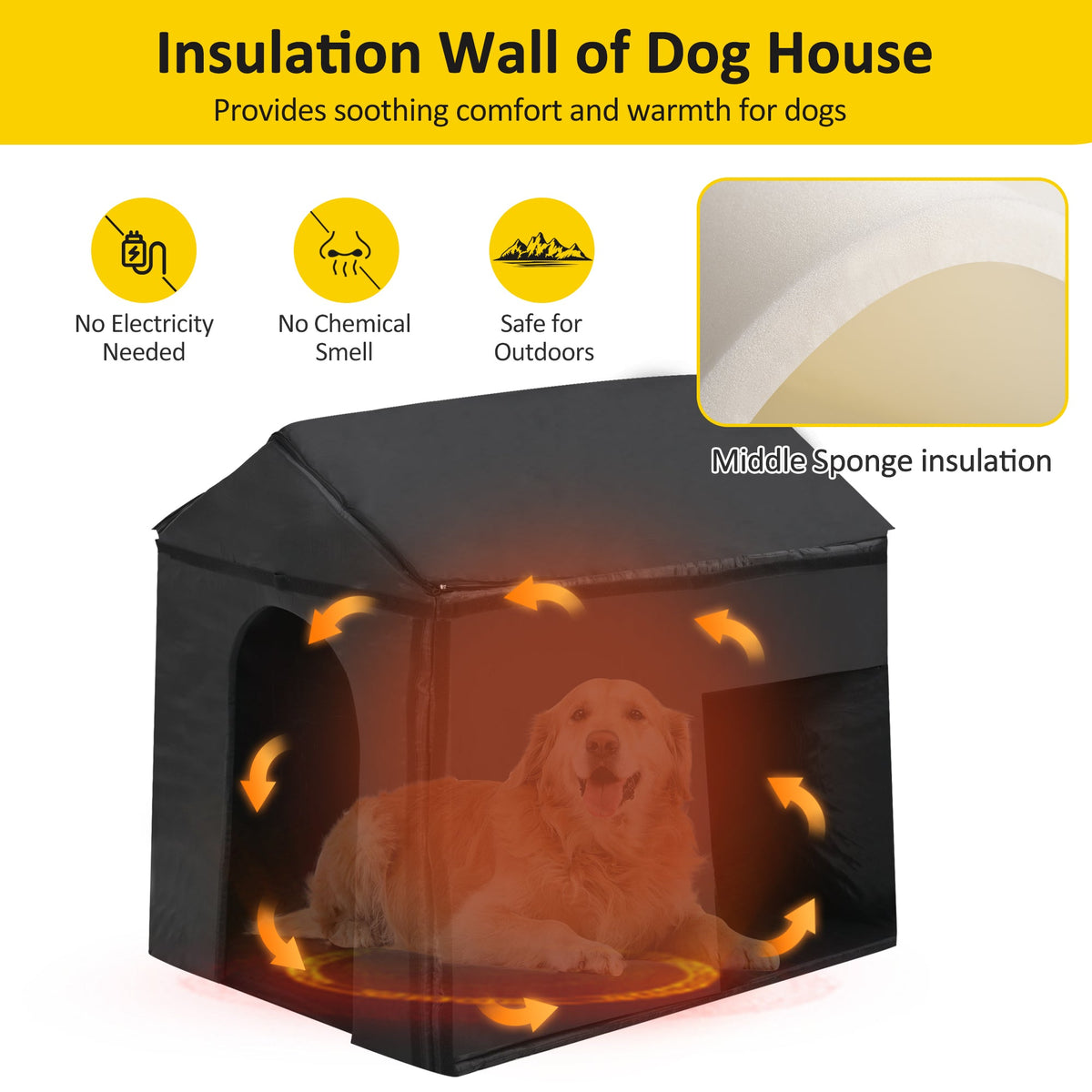 Roomfitters 60-Inch Large Outdoor Dog House with Removable Insulated Liner Weatherproof Porch and Asphalt Roof Natural Roomfitters