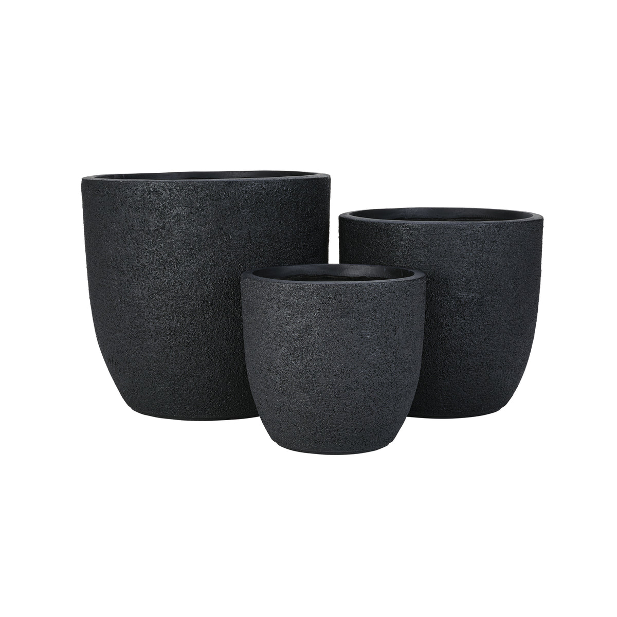 variant-group:rf-n711p406670b|Roomfitters Lightweight Matte Textured MGO Planter Set, 3-Piece Graduated Flower Pots, Black Concrete-Look Stackable