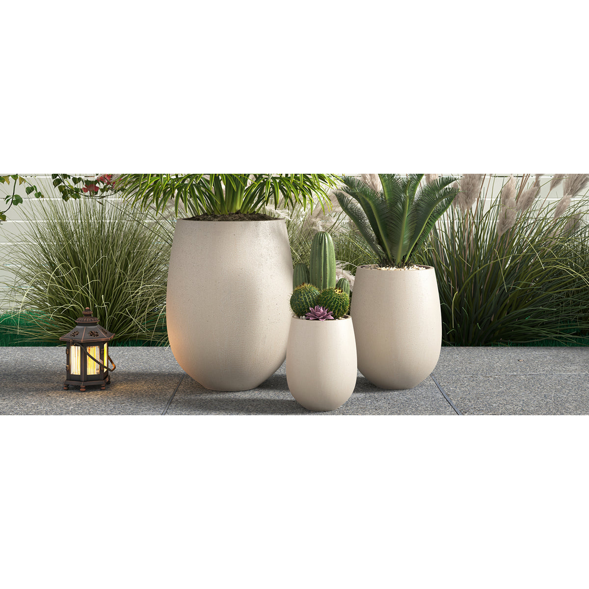 variant-group:rf-n711p406658e|Roomfitters Lightweight Round MGO Planter Set, 3-Piece Graduated Outdoor Flower Pots, Light Beige Weather-Resistant