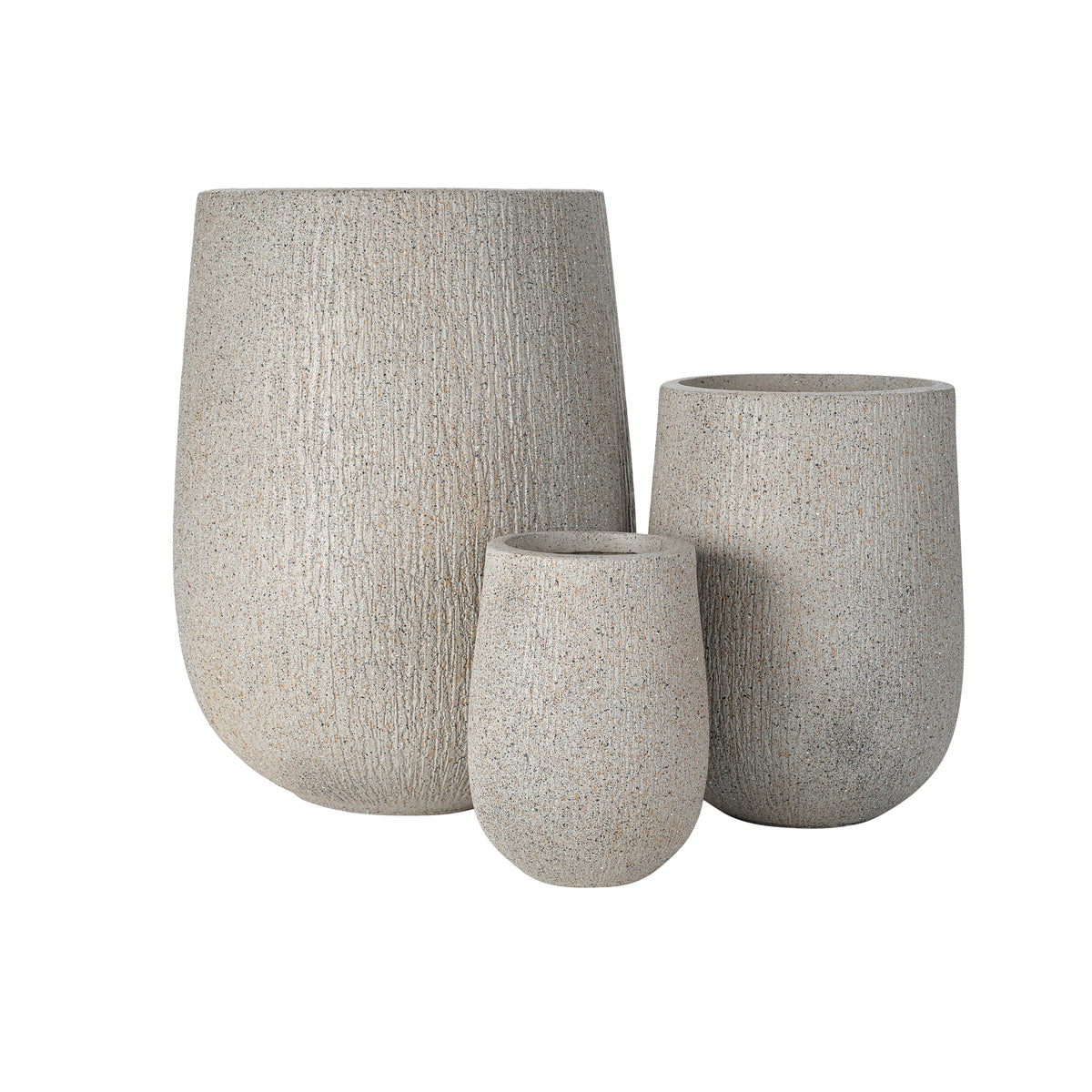variant-group:rf-n711p406659e|Roomfitters Modern Egg-Shaped MGO Planter Set, 3-Piece Textured Faux Stone Flower Pots, Grey Patio Garden Urns