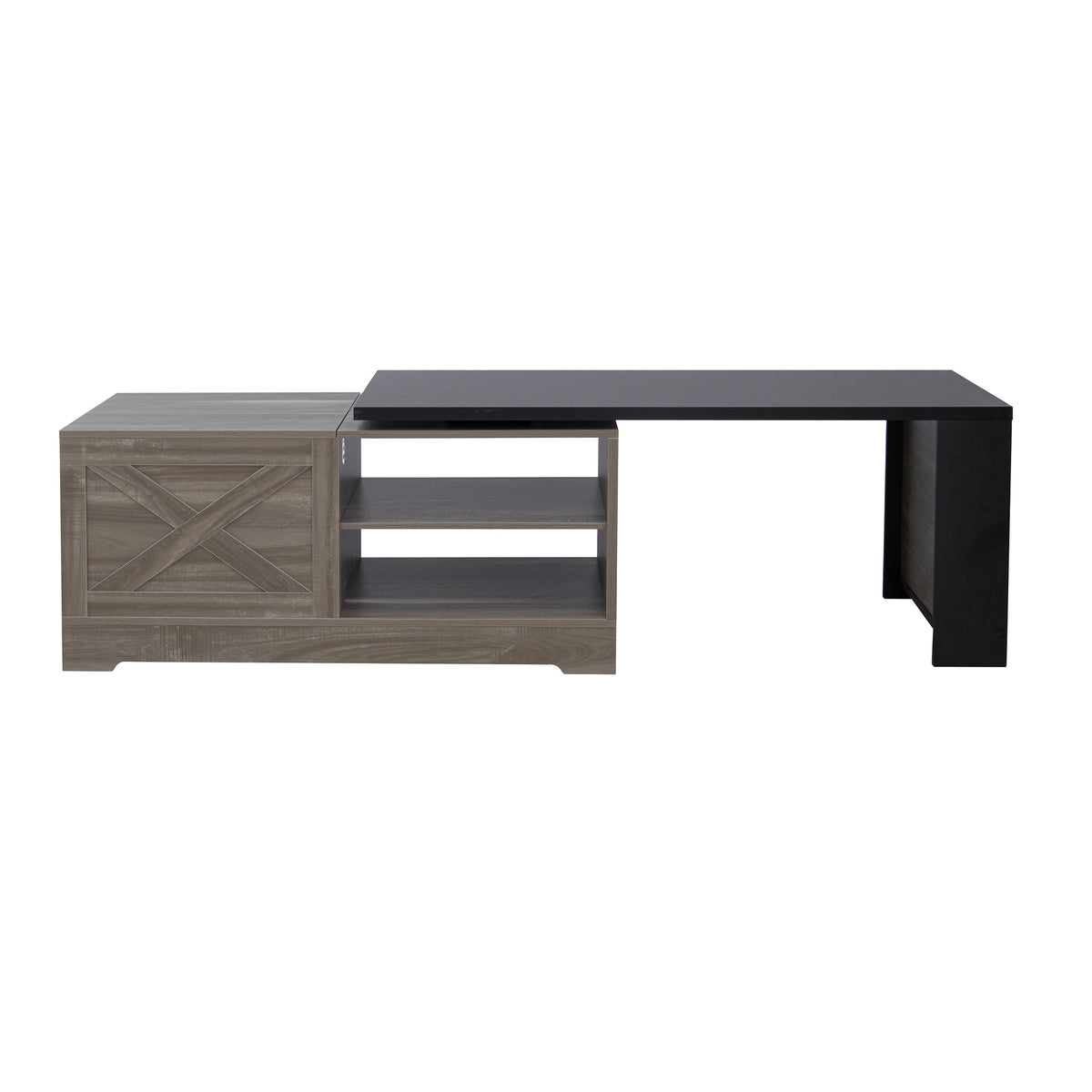 variant-group:rf-n724p351732e|Roomfitters Farmhouse Lift Top Coffee Table with Barn Doors and Outlets, Brown & Black
