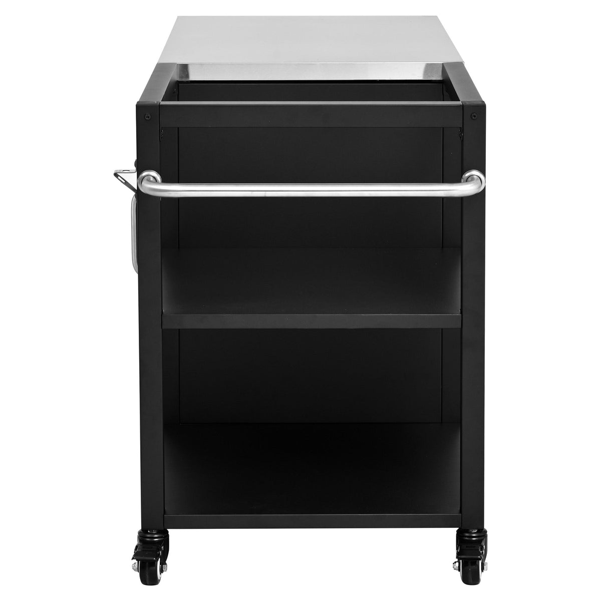 Roomfitters 76.6" Grill Cart with Stainless Steel Top and Kamado Nest, Folding Drop Leaf Prep Station, Mobile Cabinet, Black