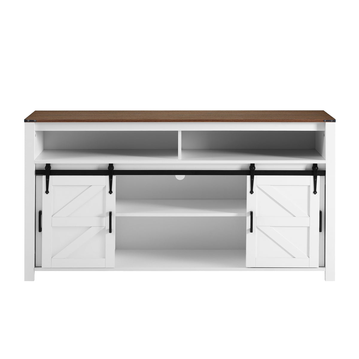 variant-group:rf-n711p347388k|Roomfitters 59.3" Sideboard Buffet Cabinet with Sliding Barn Doors, Modern Farmhouse Storage for Kitchen & Dining, Brown+White