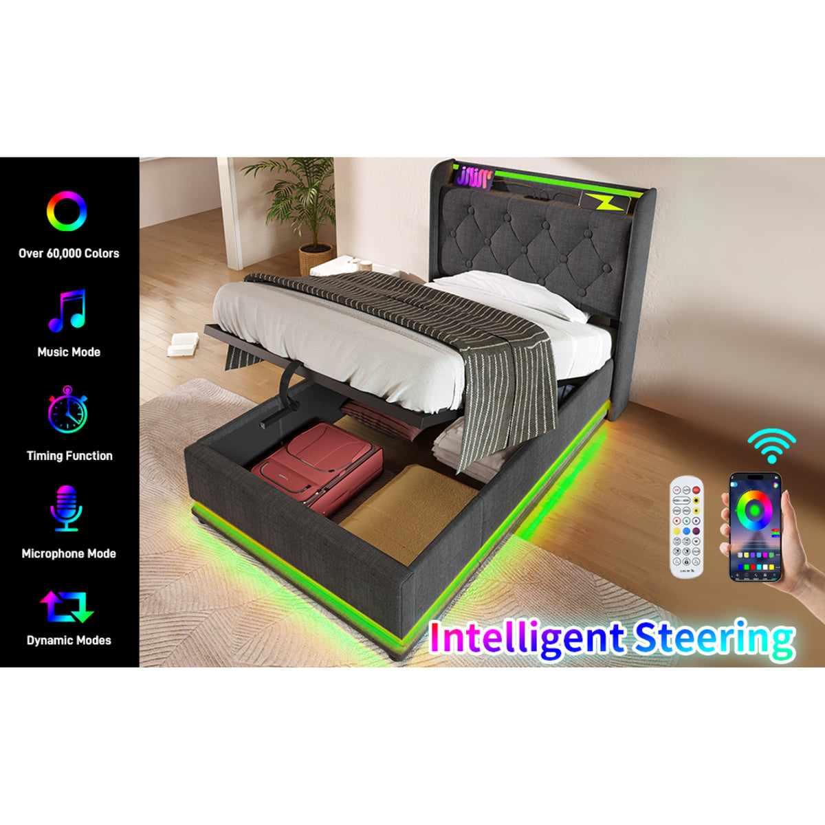 variant-group:rf-n736p188805g|Roomfitters Twin Size Upholstered Storage Bed with USB Type-C Charging and Remote Control, Linen Gray