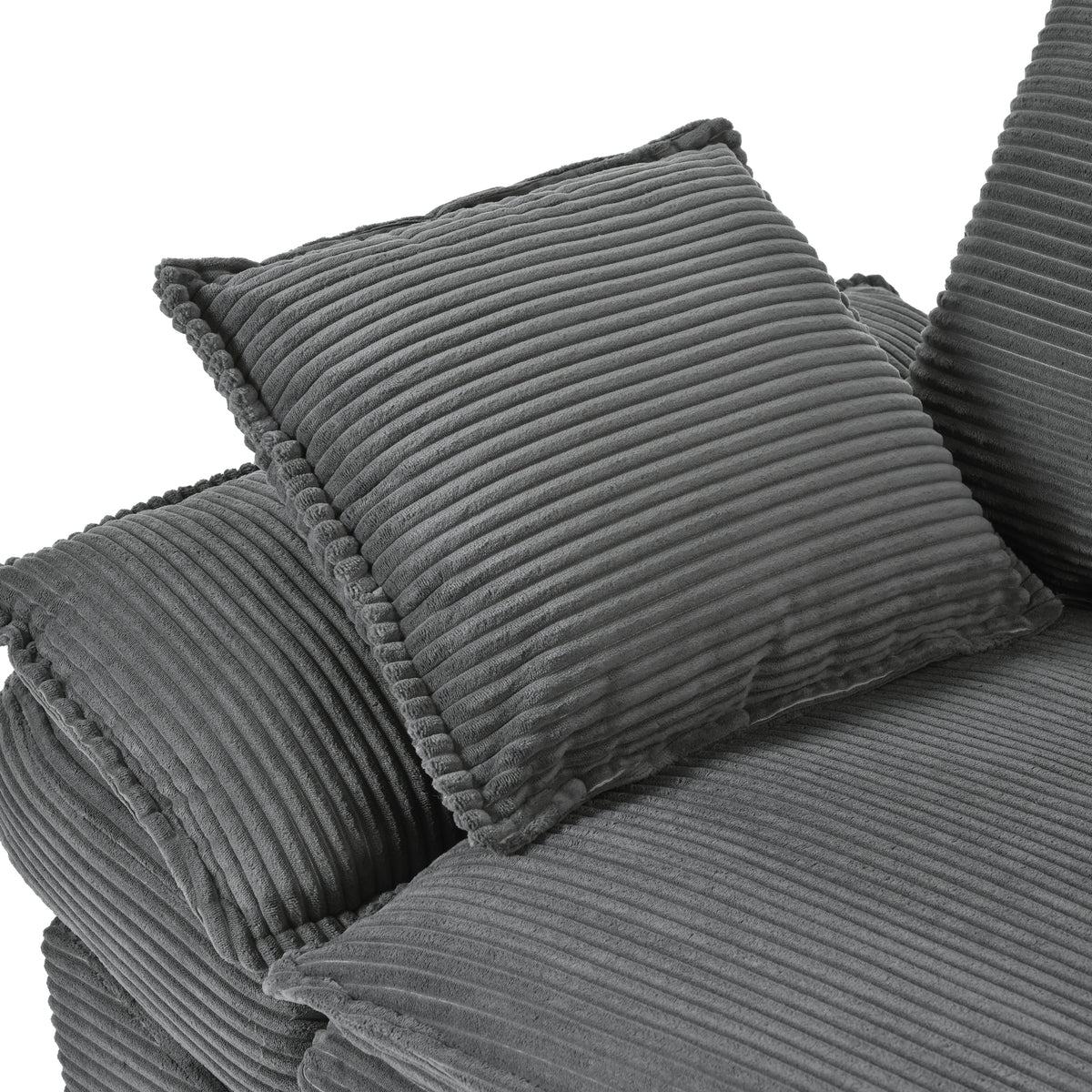 variant-group:rf-n711p192059e|Roomfitters 85.4" Modern Curved Sofa, Back Upholstered Couch with 2 Decorative Throw Pillows, Corduroy Fabric Couch for Living Room, Bedroom, Apartment, Gray