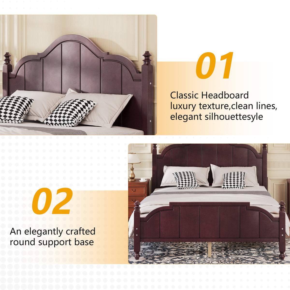 variant-group:rf-n733p360940p|Roomfitters Queen Wood Platform Bed Frame with Curved Headboard, Vintage Style Slat Support, No Box Spring Required, Espresso