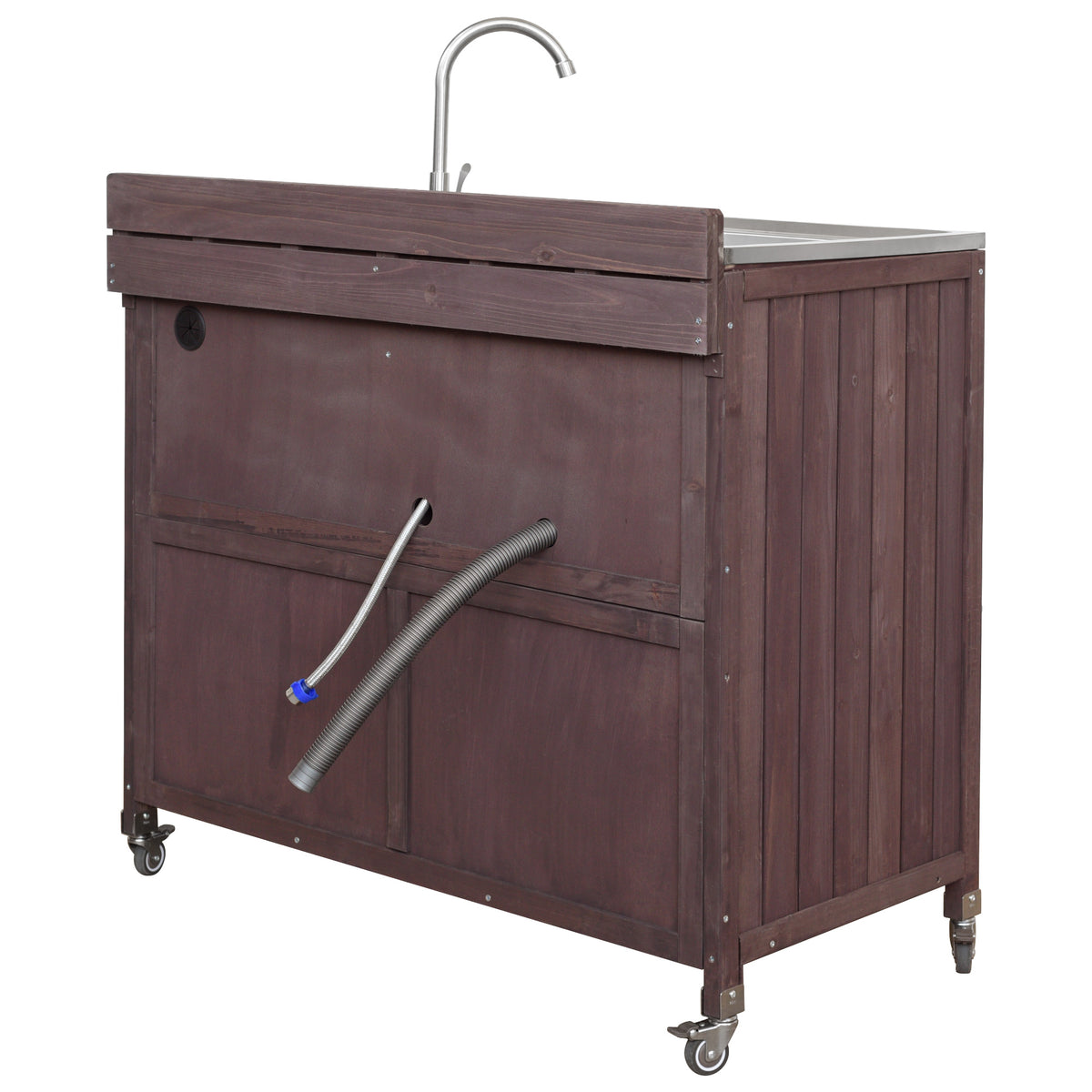 variant-group:rf-n707p370281z|Roomfitters 39.4" Outdoor Grill Cart with Stainless Steel Top, Prep Station with Sink and Storage Cabinet, Dark Brown
