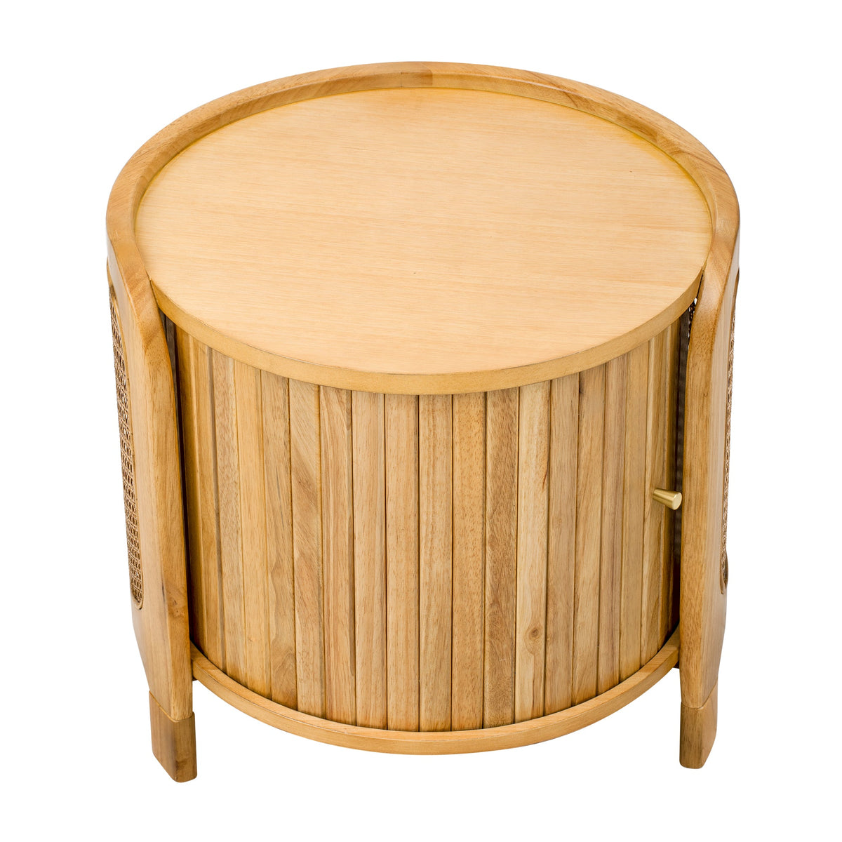 Roomfitters Modern Round Rotating Coffee Table with Woven PE Rattan Details, Antique Brown Roomfitters