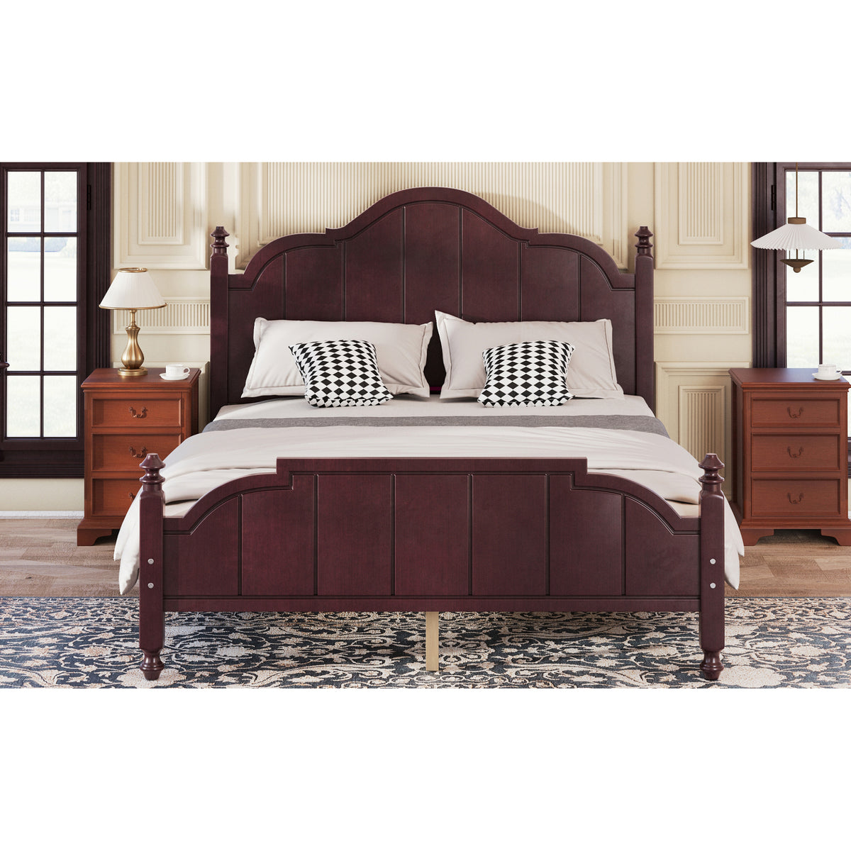 variant-group:rf-n733p360940p|Roomfitters Queen Wood Platform Bed Frame with Curved Headboard, Vintage Style Slat Support, No Box Spring Required, Espresso