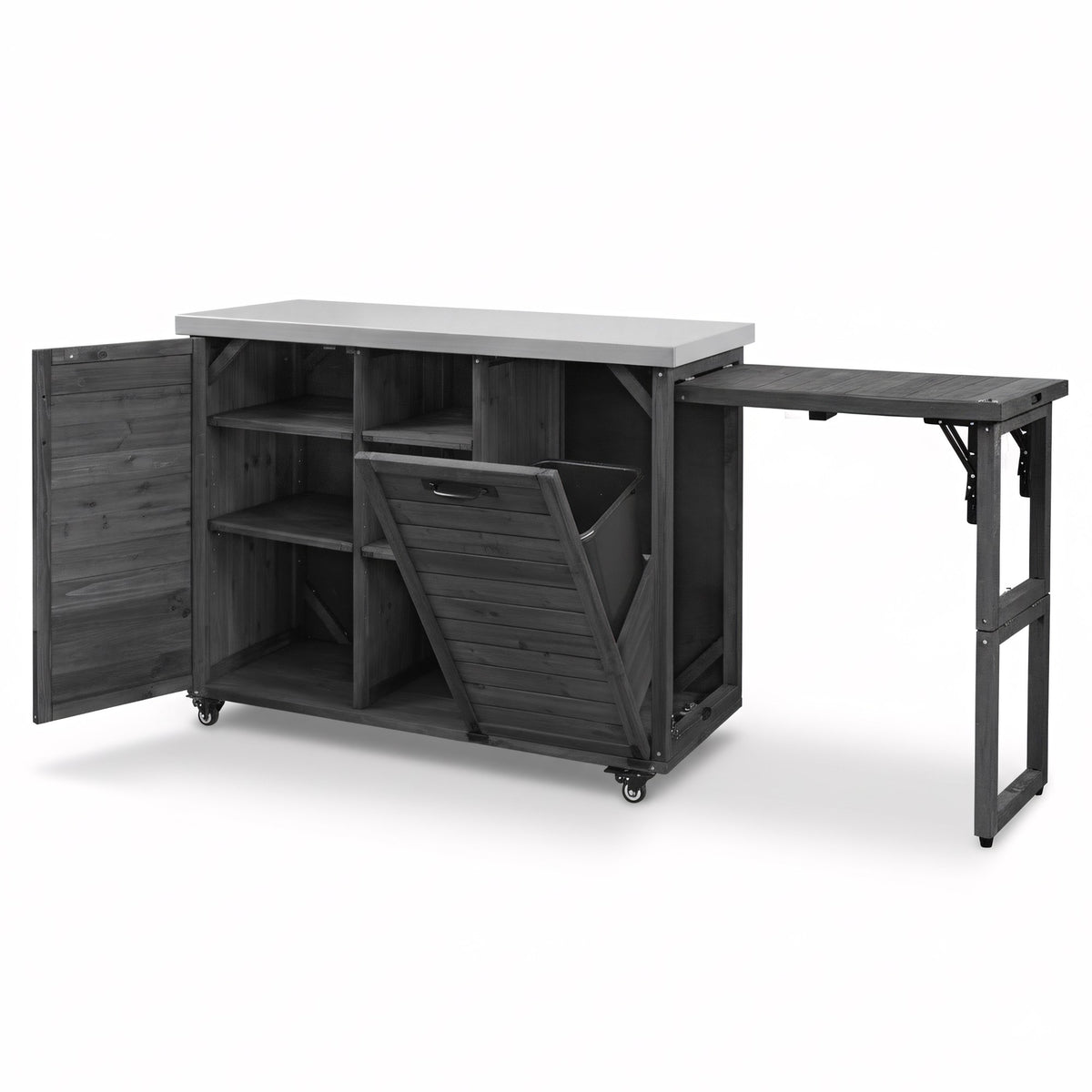 variant-group:rf-n707p370276b|Roomfitters 78.3" Outdoor Kitchen Island with Foldable Grill Table, Stainless Steel Top & Tilt Trash Can Storage, Black
