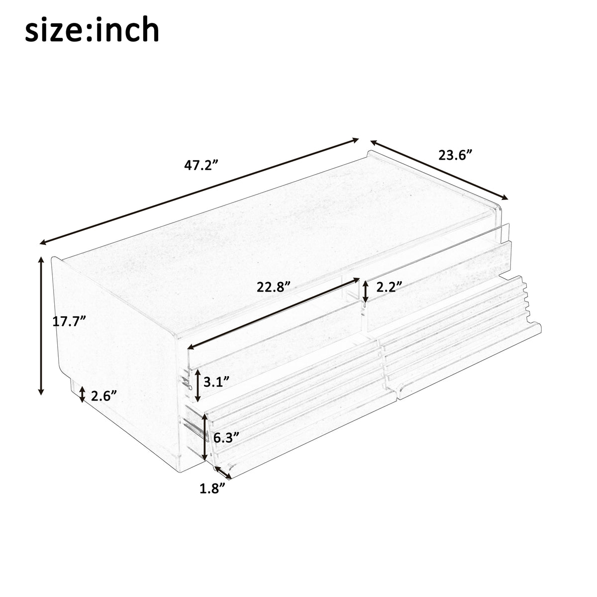 variant-group:rf-n724p286421d|Roomfitters Rectangle Coffee Table with Fluted Style, 4 Storage Compartments and Glass Display Shelves, Brown