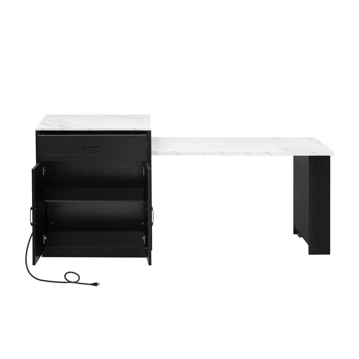 variant-group:rf-n707s000010b|Roomfitters 82.7" Kitchen Island with Extendable Table, Faux Marble Top, Double Storage, Power Outlet, Black