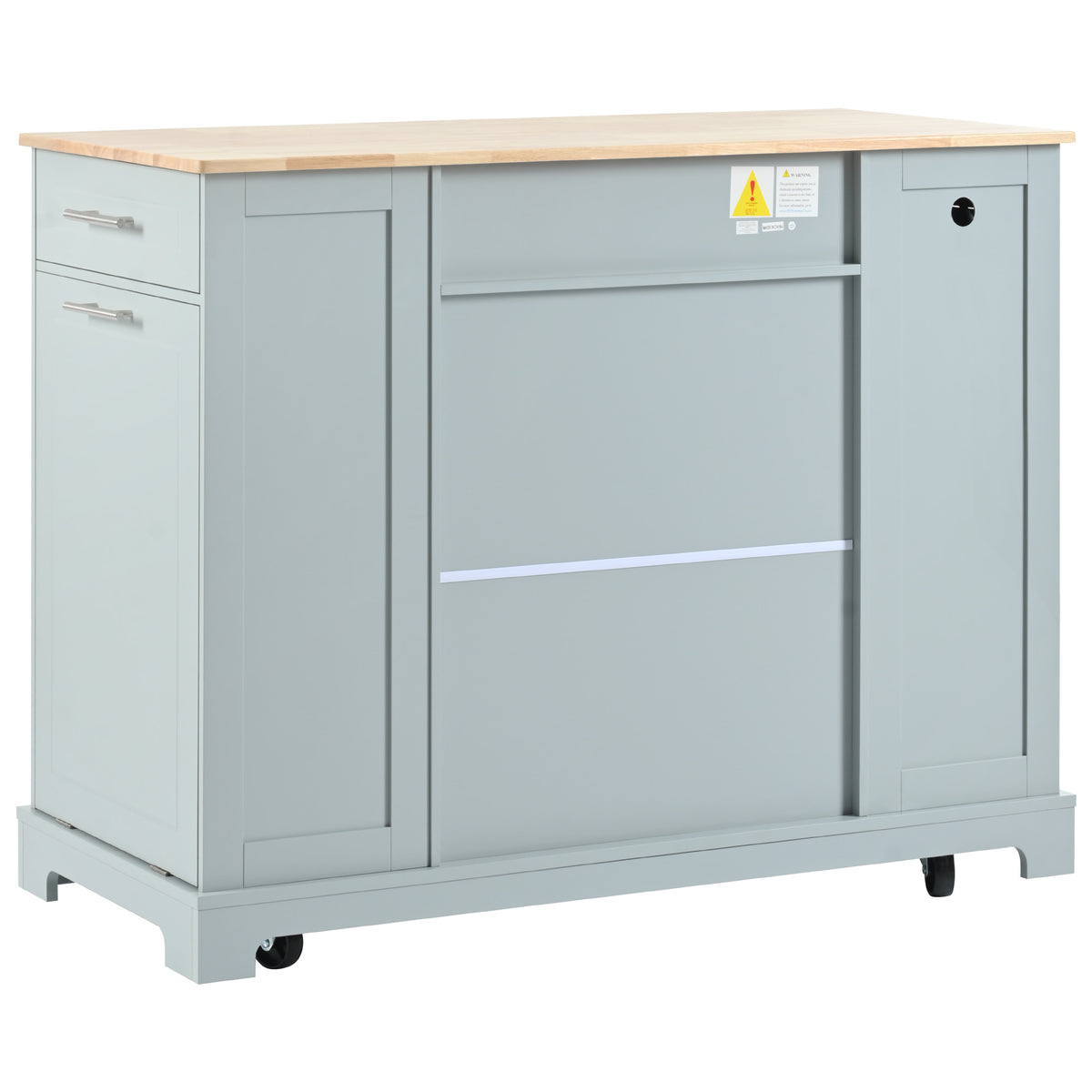 variant-group:rf-n707s221571g|Roomfitters Kitchen Island with Tilt Out Trash Can and Power Outlet, Fluted Storage Cabinet on Wheels, Grey+Blue