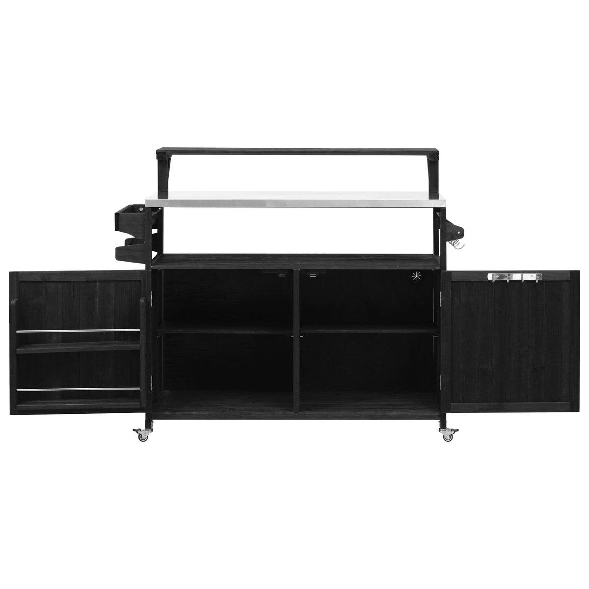 Roomfitters 56.5" Grill Cart, Outdoor Kitchen Island with Stainless Steel Top and Storage Cabinet, BBQ Prep Station, Black
