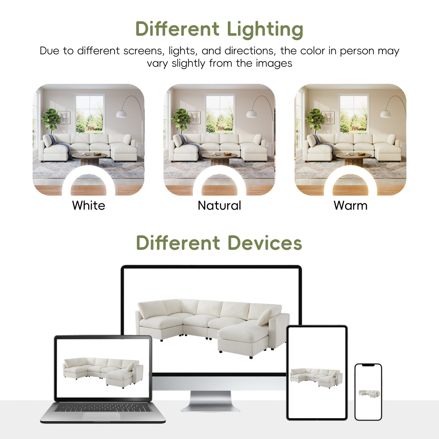 variant-group:rf-n723s9792a|Roomfitters 129 Inch Oversized U-Shaped Modular Sectional Sofa, Large Upholstered Living Room Seating Couch Furniture, White