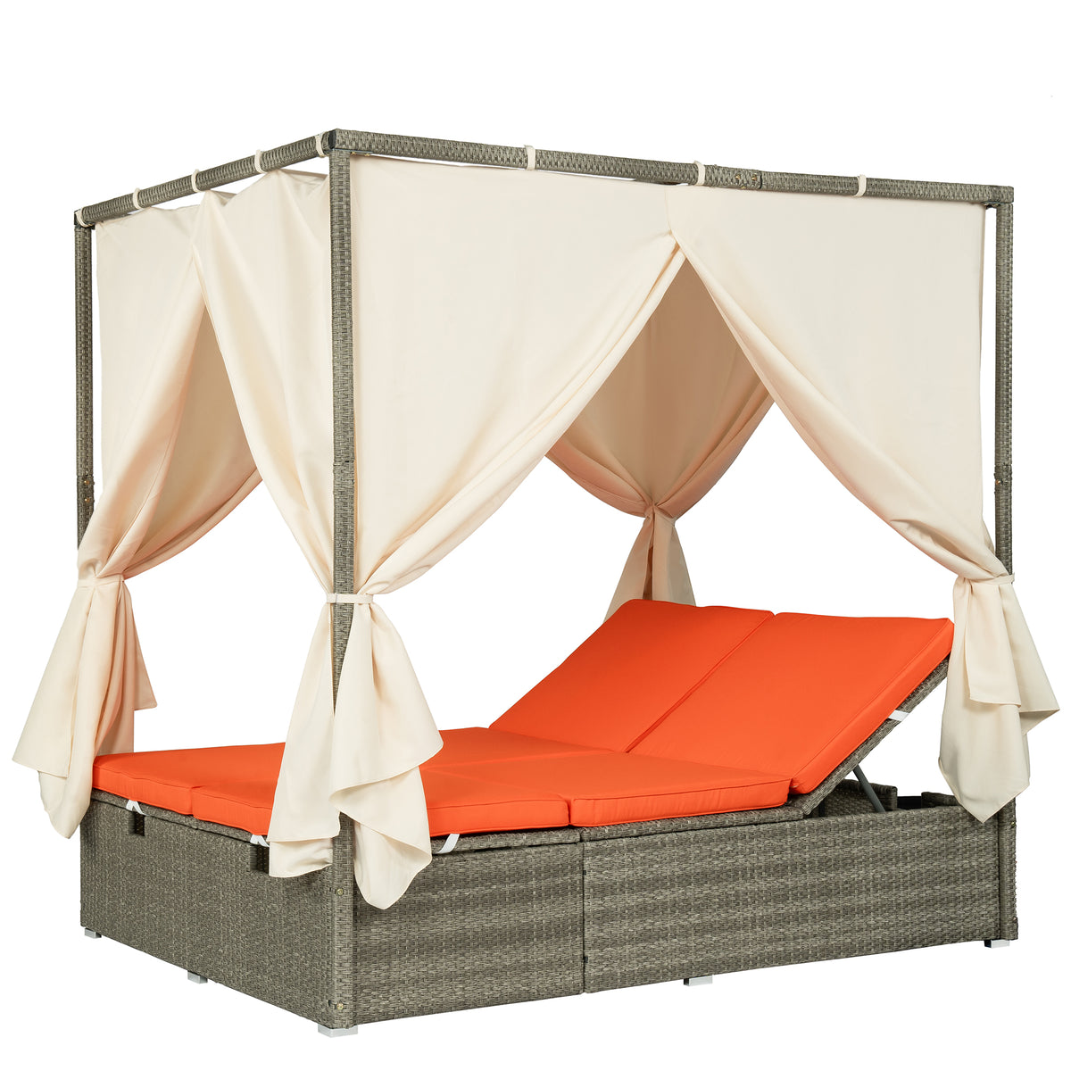 variant-group:rf-n711wy000437aao|Roomfitters Outdoor Canopy Daybed with Cushions, Hidden Storage, Adjustable Lounge Chair, Retractable Canopy, for Patios, Orange