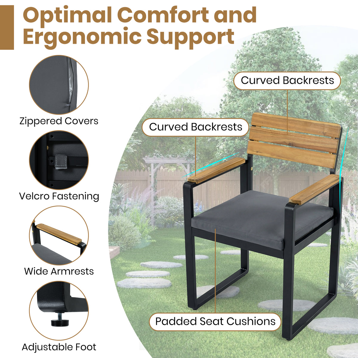 variant-group:rf-n704g201255e|Roomfitters 6-Piece Solid Acacia Wood Patio Dining Set with Steel Frames and Cushion Chairs Gray