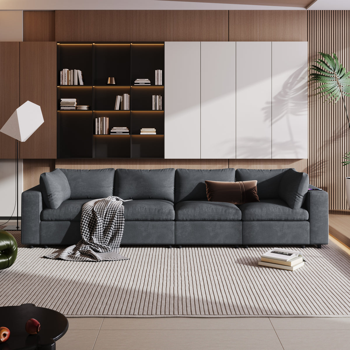 variant-group:rf-n711wy000413aae|Roomfitters Upholstered Modular Sofa with Storage Space, USB Charging Ports, Wireless Charging, Built-in Bluetooth Speaker, Sectional Sofa for Living Room and Apartment, Gray